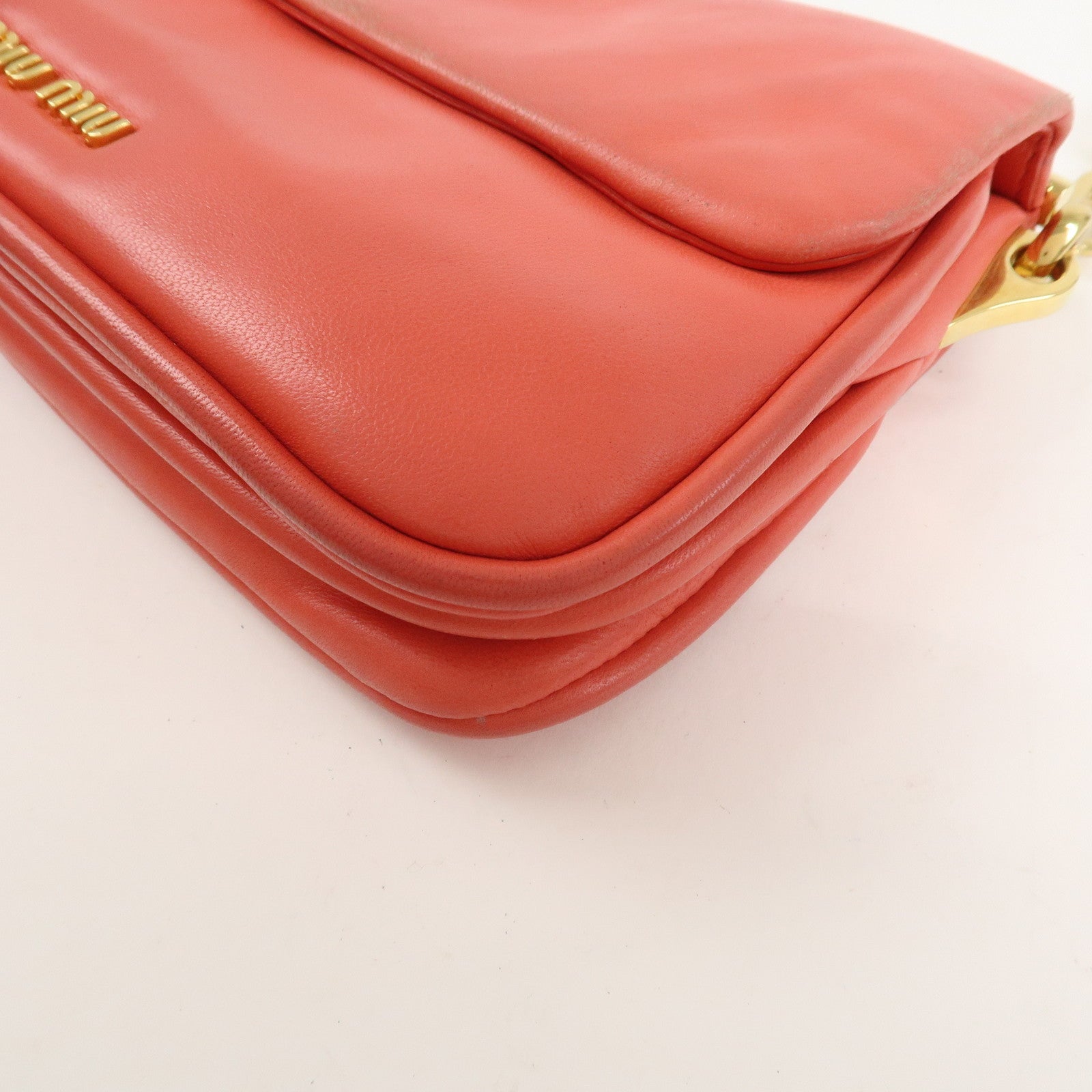 MIU MIU Nappa Leather Chain Shoulder Bag Crossbody Bag Coral