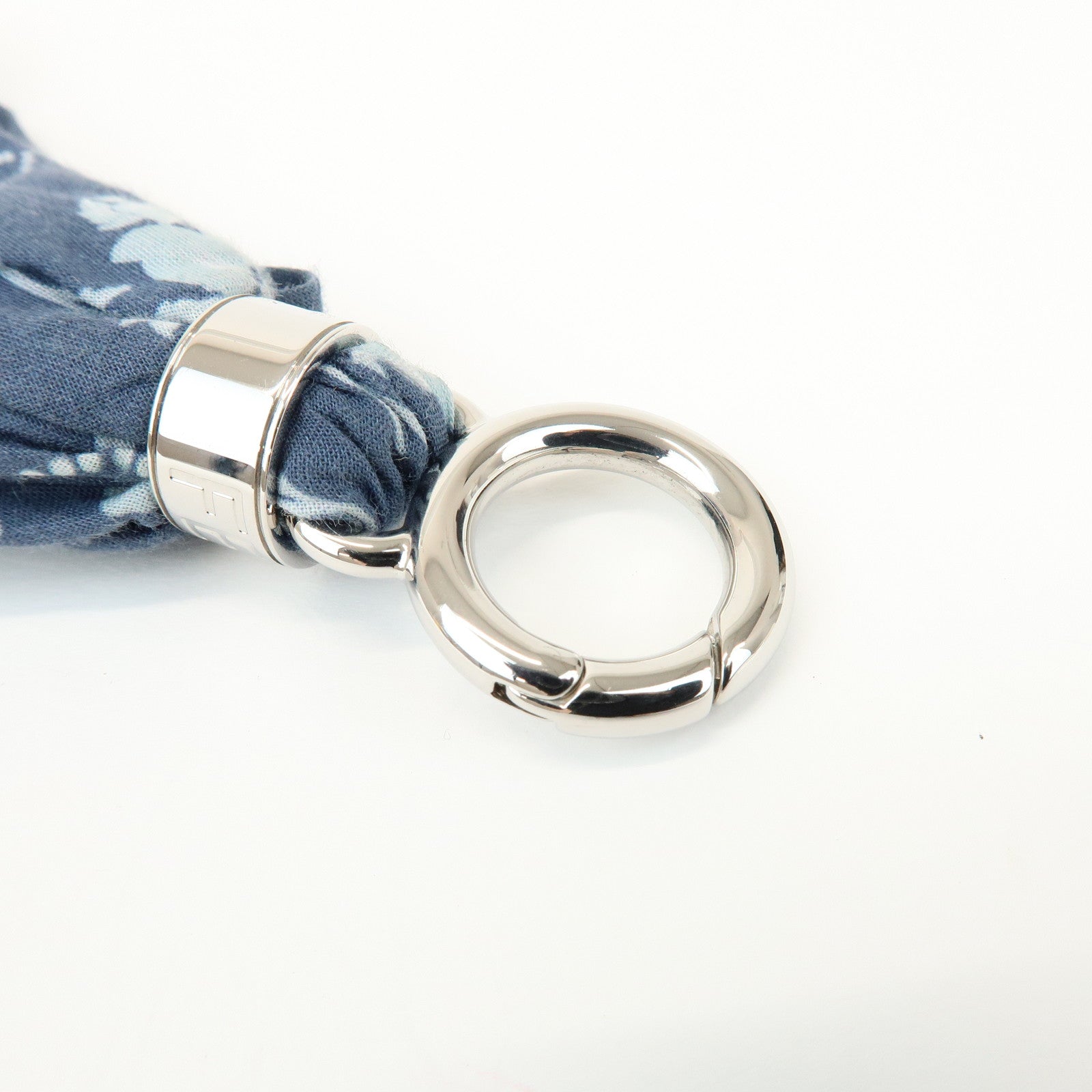 FENDI Logo Metal Cotton Bag Charm Key Chain Blue 7AS386