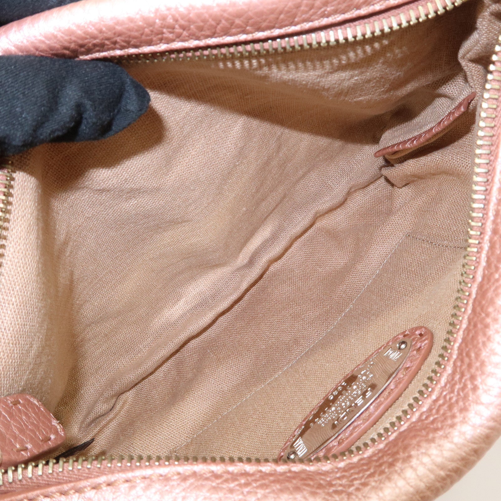 FENDI Seleria Leather Shoulder Bag Champagne Pink 8BT200