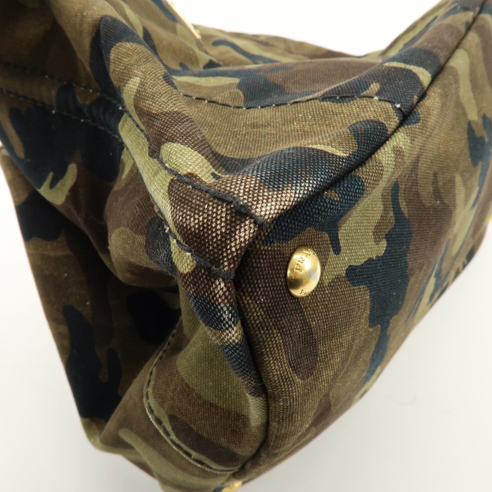 PRADA Canapa Large Tote Bag Hand Bag Khaki Black Brown BN1872