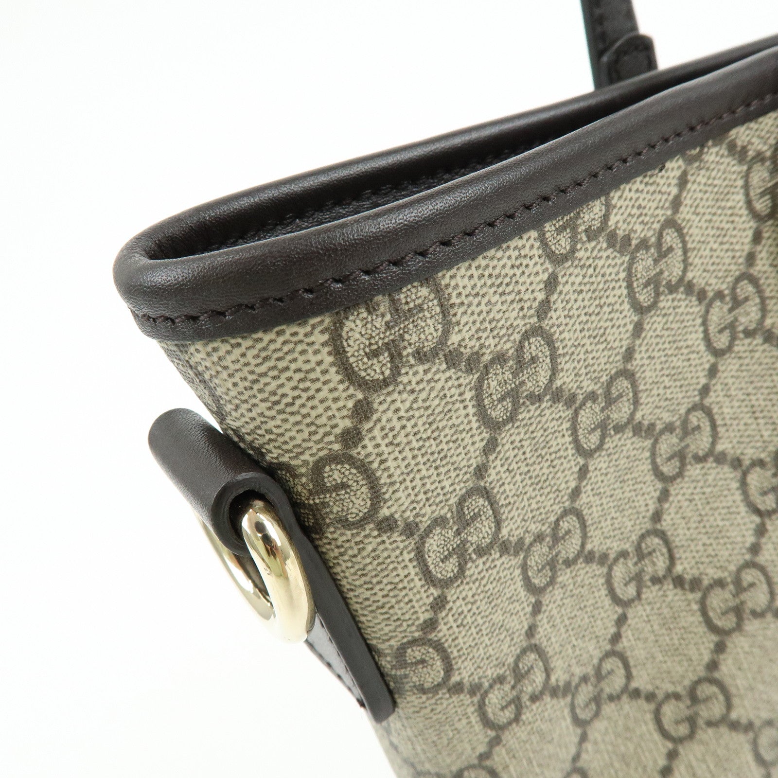GUCCI GG Canvas Leather 2Way Tote Bag Hand Bag Brown 388929