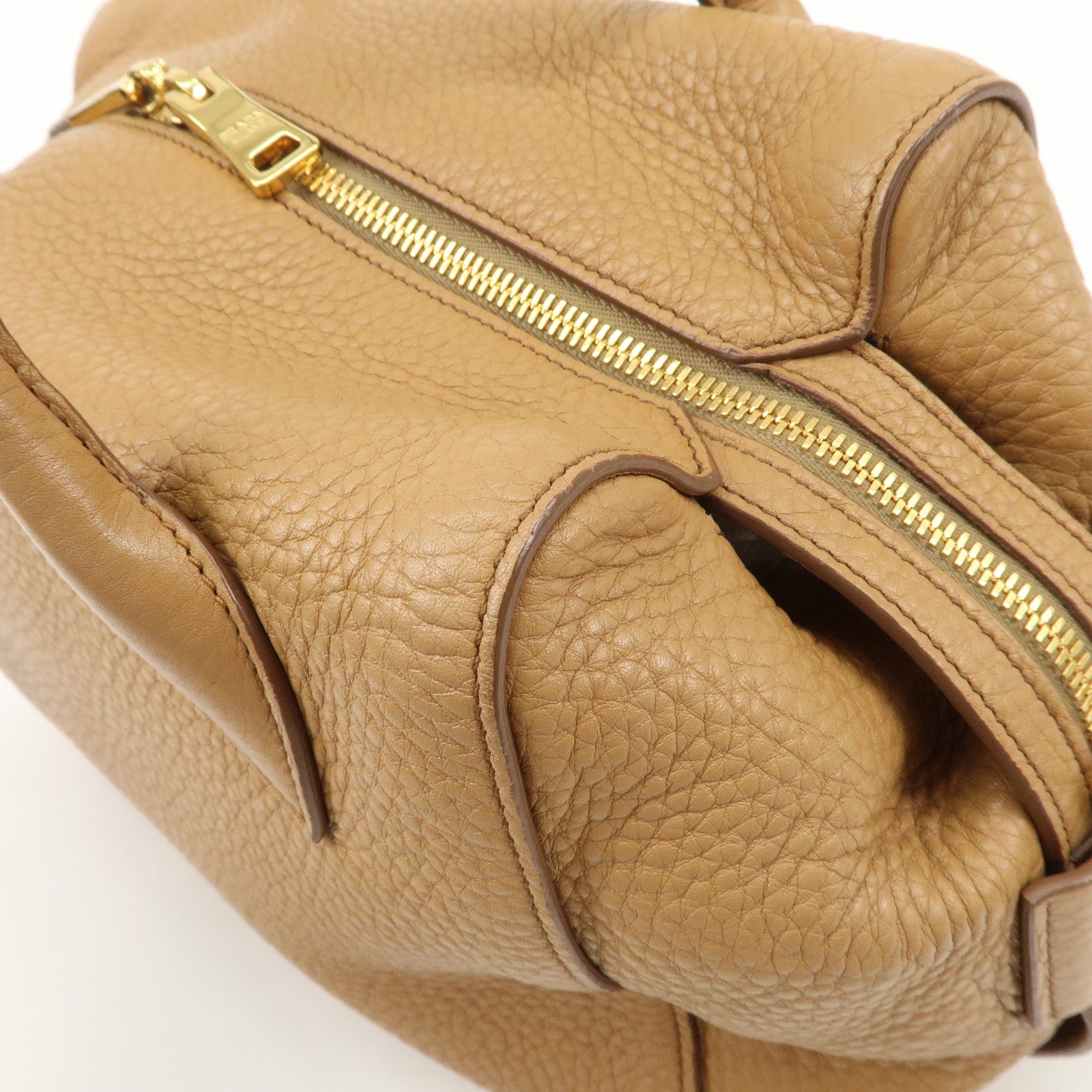 PRADA Triangle Logo Leather 2Way Bag Boston Bag Hand Bag Brown 1BB031 Used