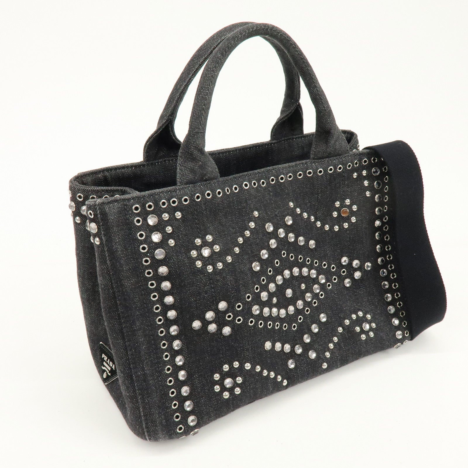 PRADA Triangle Logo Canapa Mini Bijou Denim Canvas 2Way Bag BN2439