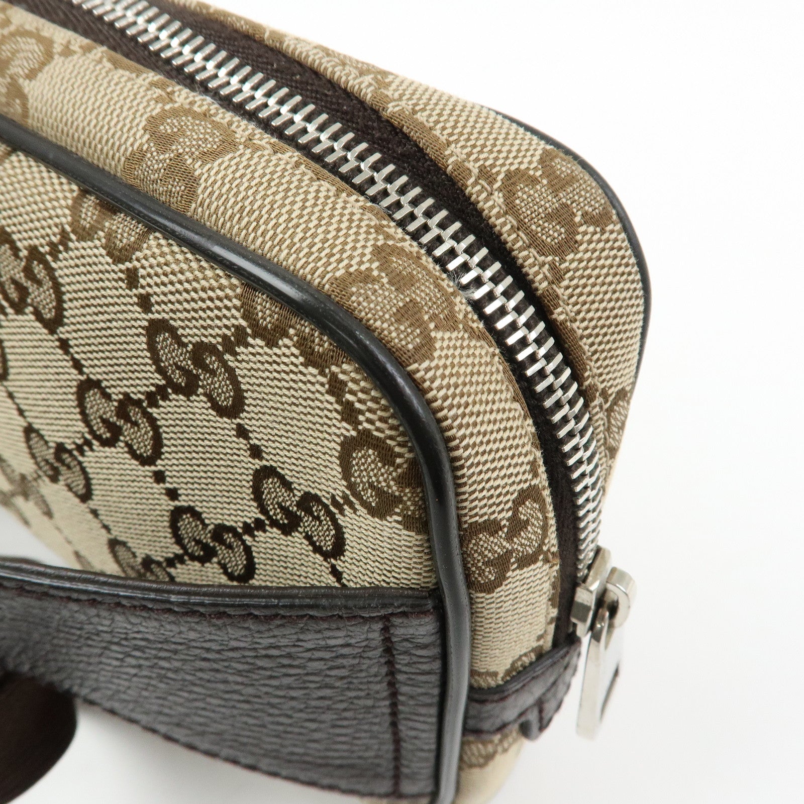 GUCCI GG Canvas Leather Waist Pouch Body Bag Beige Brown 449174