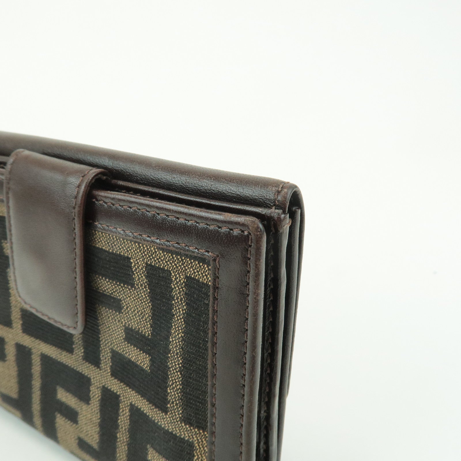 FENDI Zucca Leather Canvas Double Hook Bi-fold Wallet Brown 30795 Used