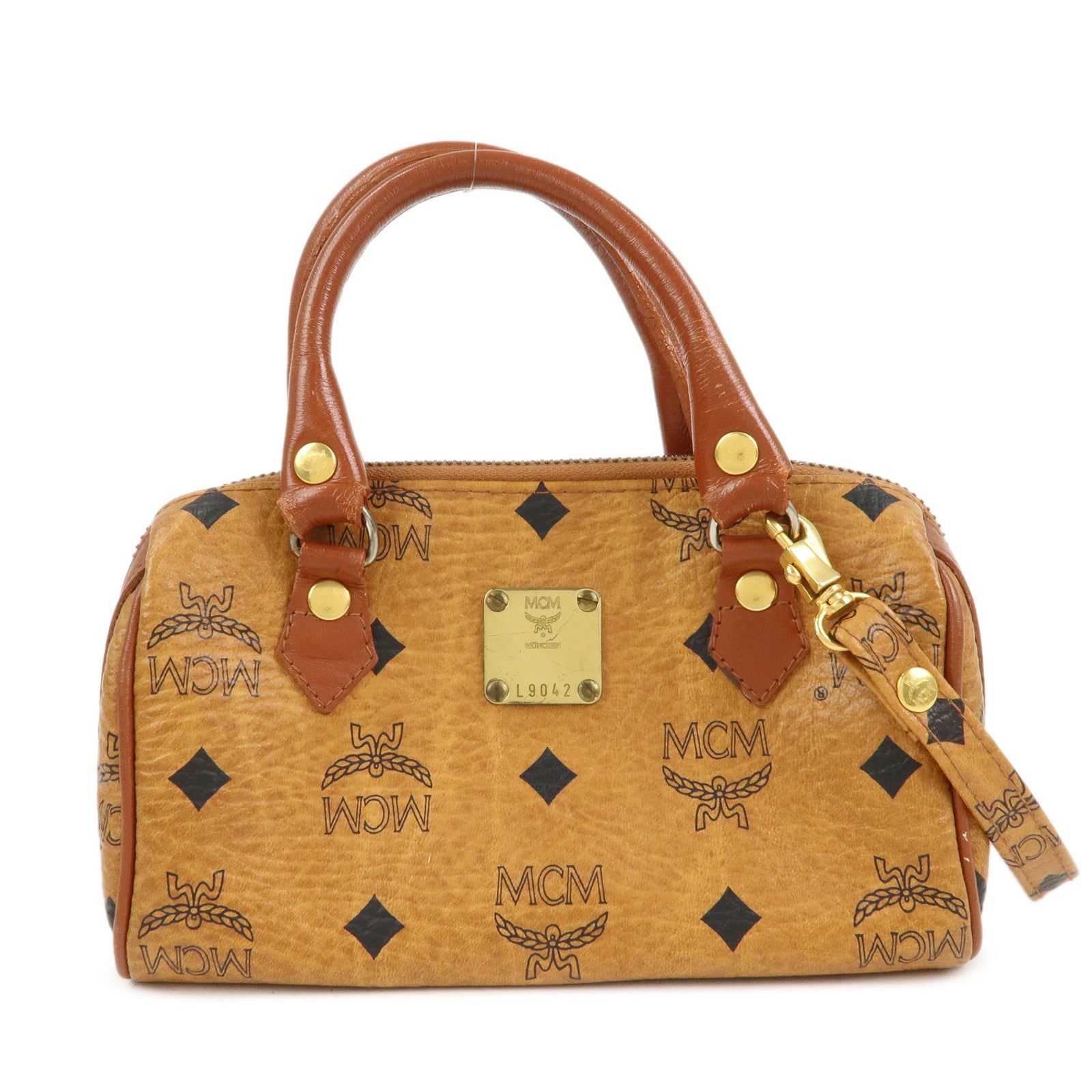 MCM Visetos Leather 2Way Mini Boston Hand Shoulder Crossbody Bag