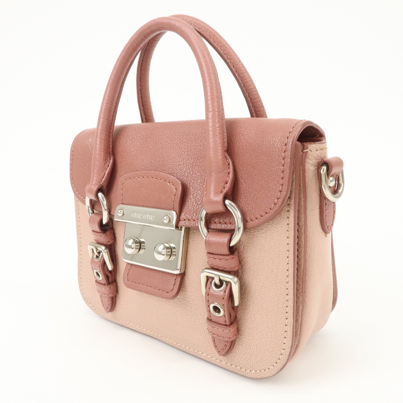 MIU MIU Madras Leather 2WAY Bag Hand Bag Shoulder Bag Pink RN1020
