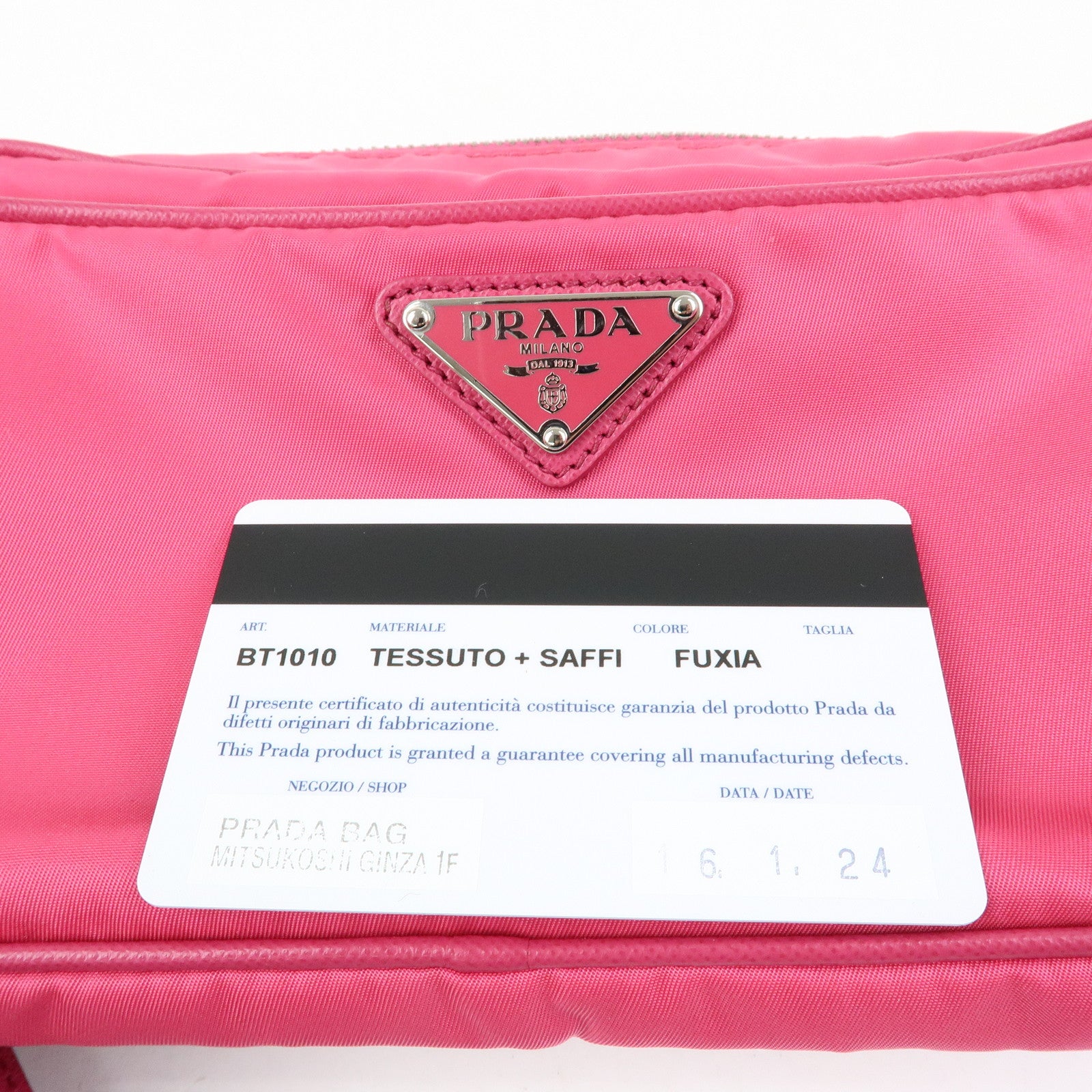PRADA Triangle Logo Nylon Saffiano Leather Shoulder Bag Pink BT1010
