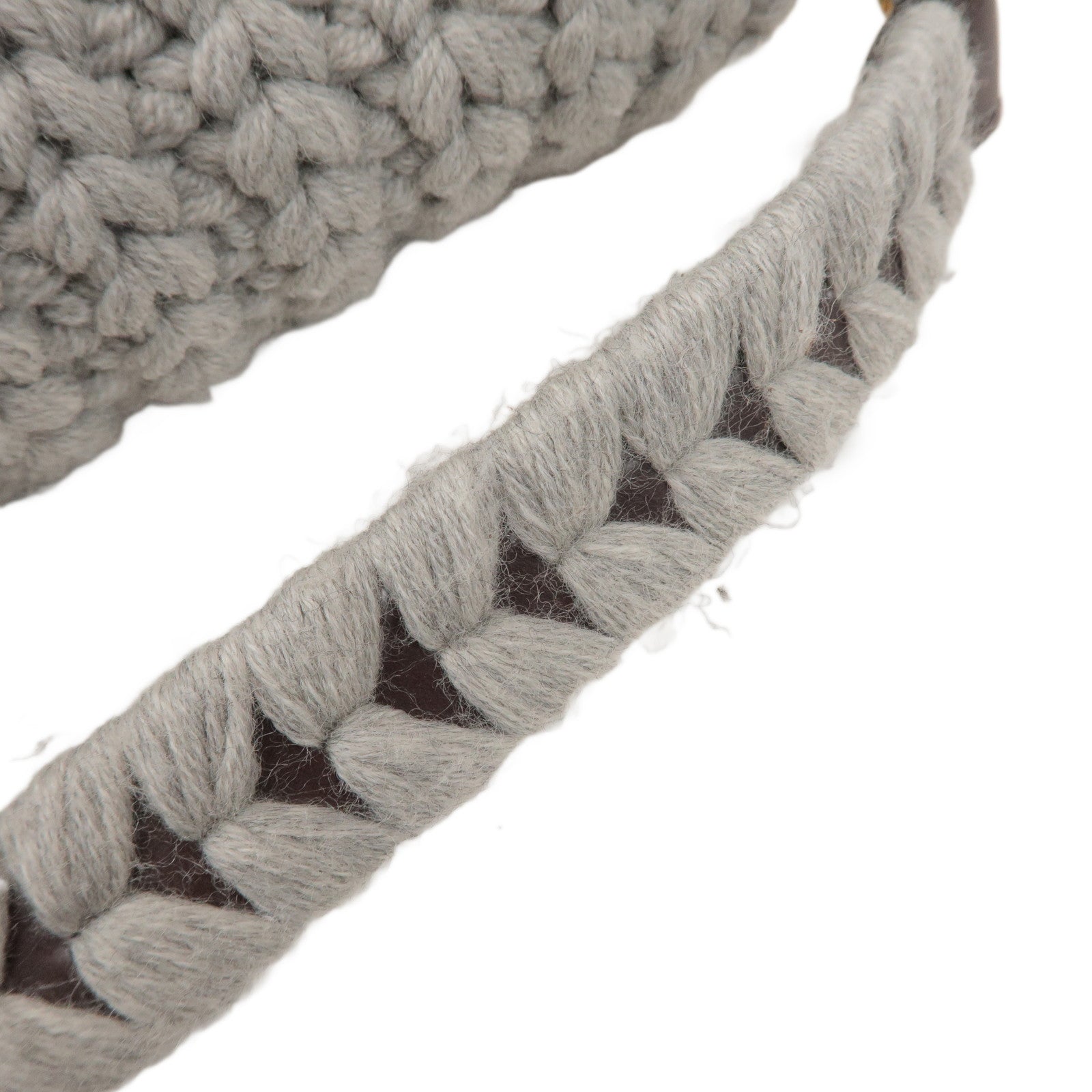 FENDI Zucca Knit Leather 2Way Shoulder Bag Baguette Grey SBR600