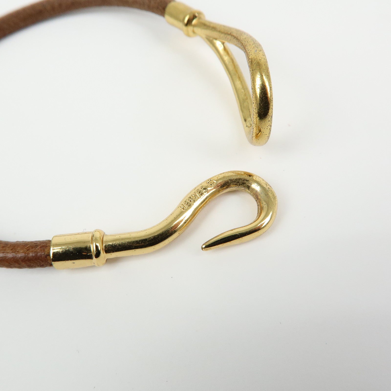 HERMES Jumbo Choker Leather Metal Bracelet Brown Gold