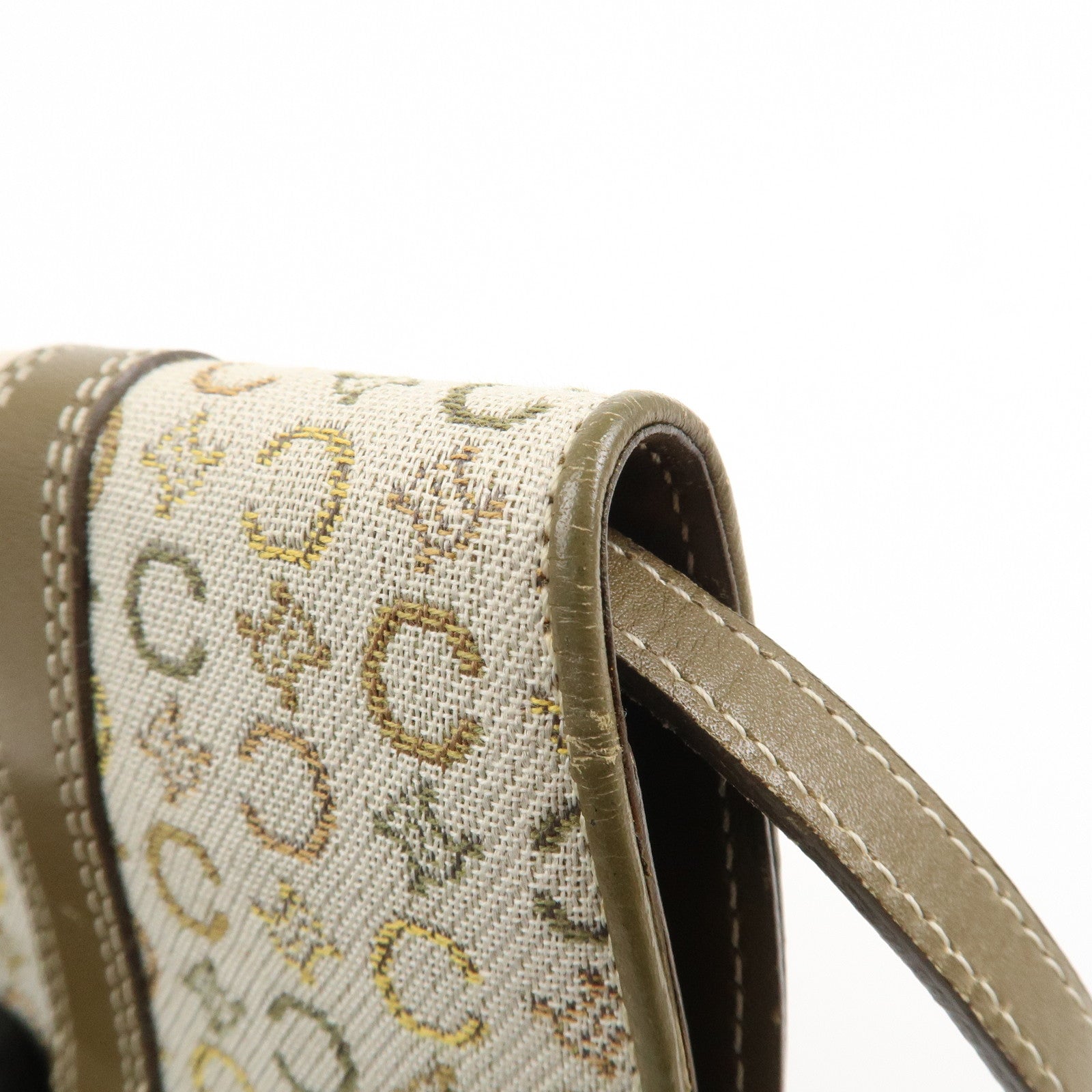 CELINE C Macadam Canvas Leather Shoulder Pouch Khaki