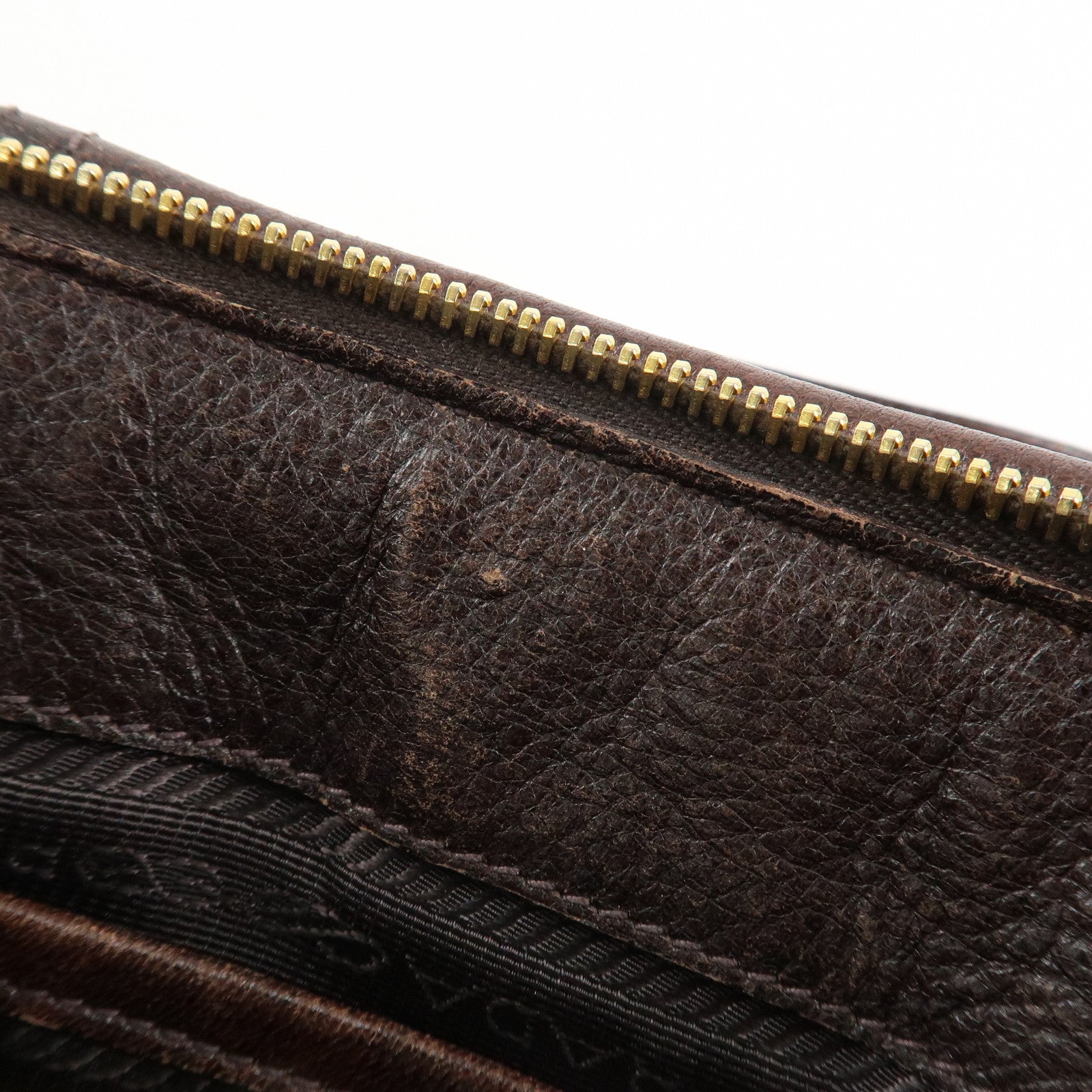 PRADA Logo Leather 2WAY Tote Bag Hand Bag Brown Gold Hardware Used