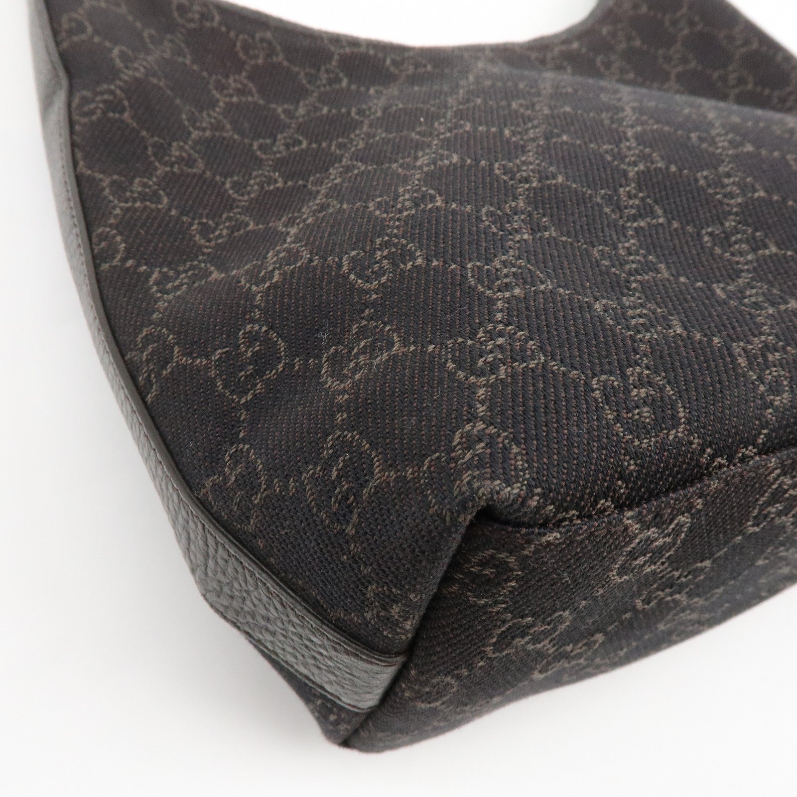 GUCCI GG Denim Leather Shoulder Bag Hand Bag Dark Brown 28335