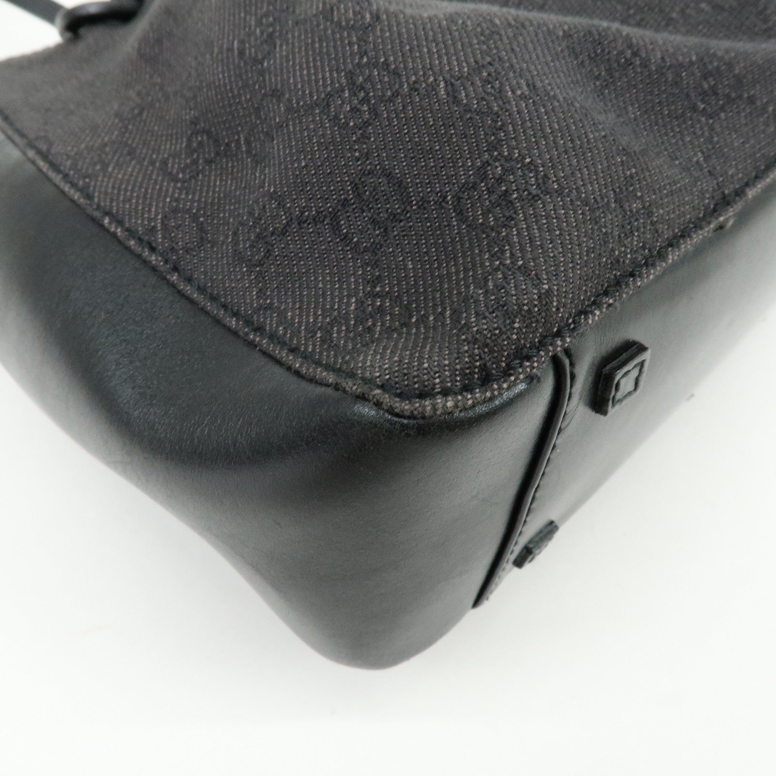 GUCCI GG Canvas Leather Tote Bag Hand Bag Black 101919