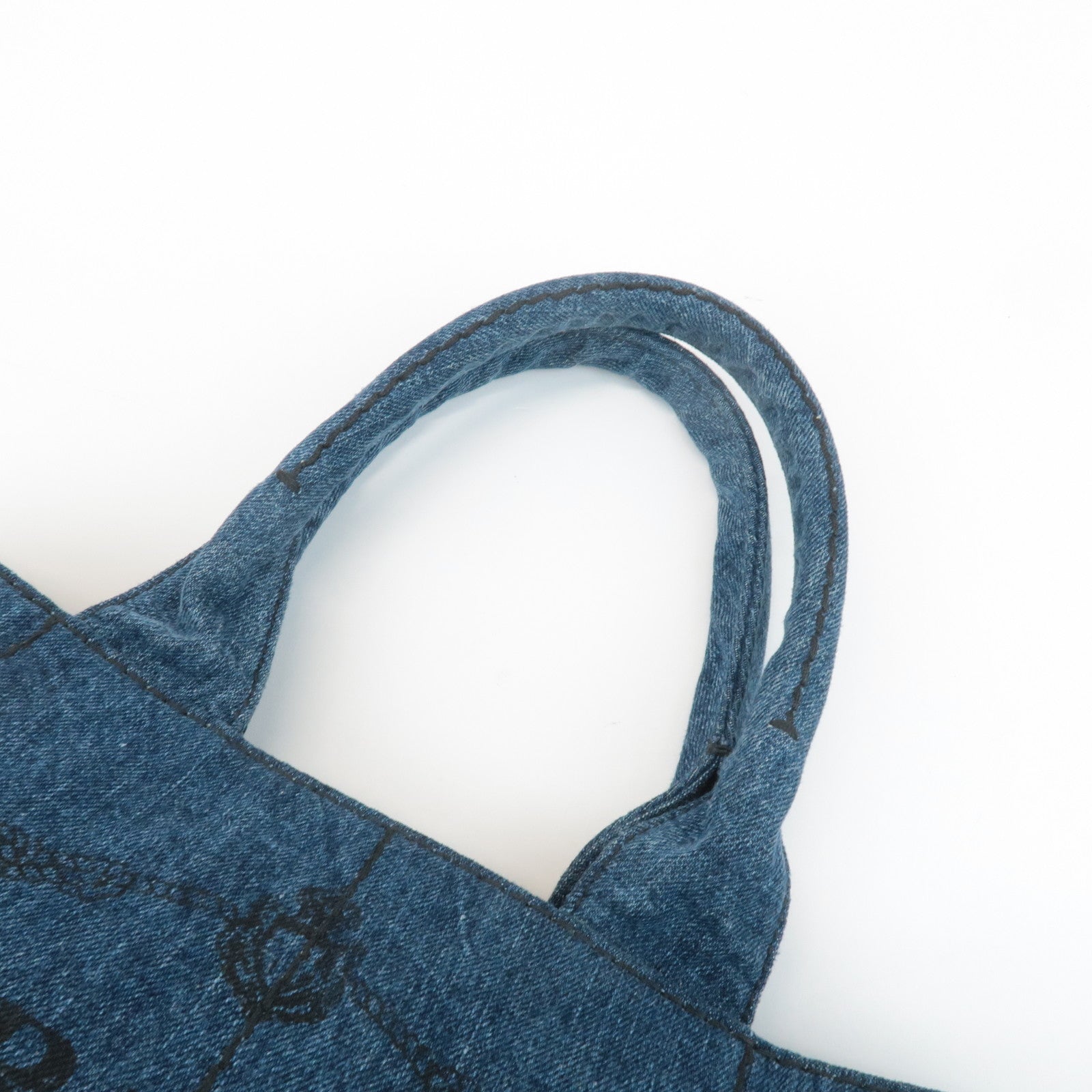 PRADA Triangle Logo Canapa Canvas Denim Hand Bag Navy B1877B Used