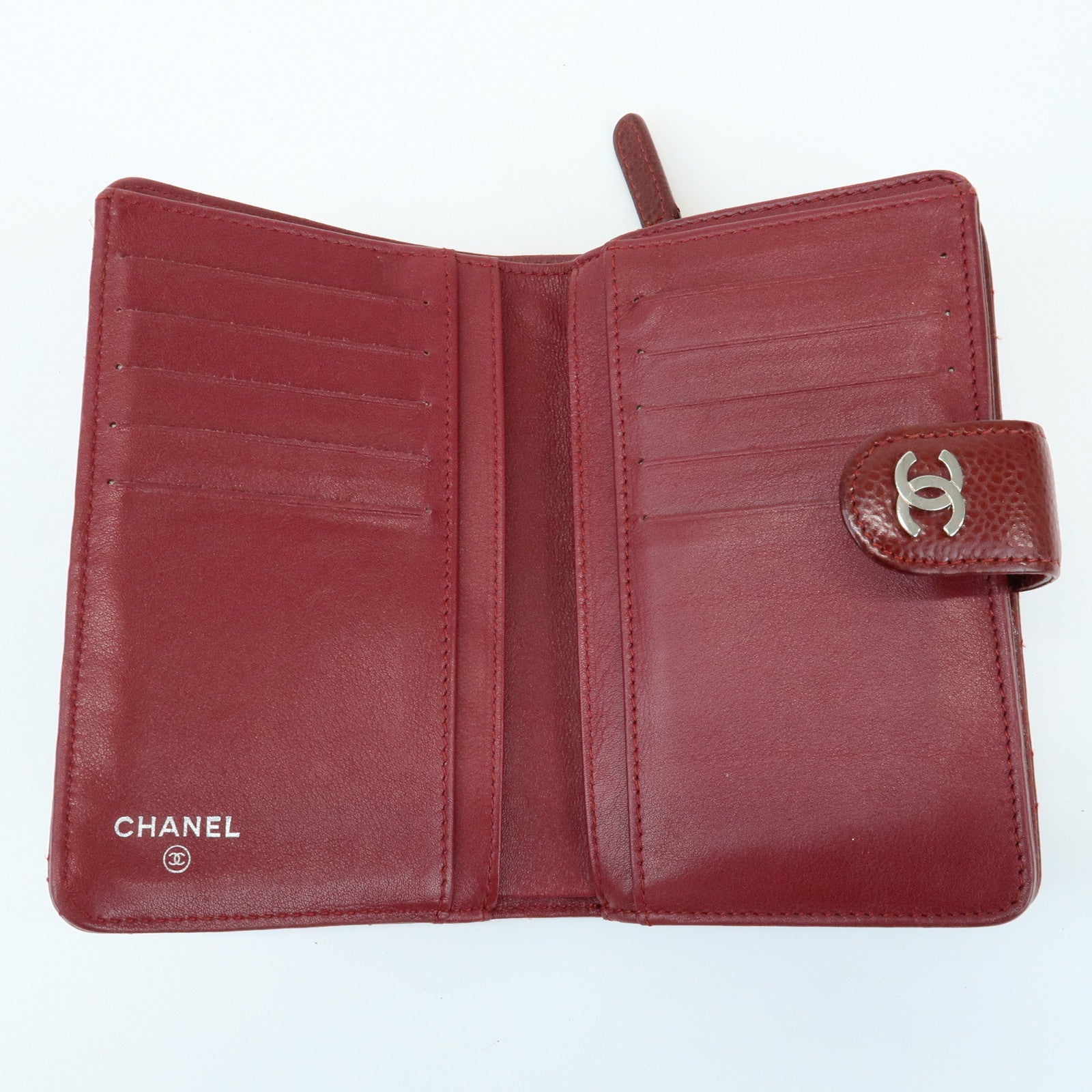 CHANEL COCO Mark Matelasse Caviarskin Compact Wallet Bordeaux