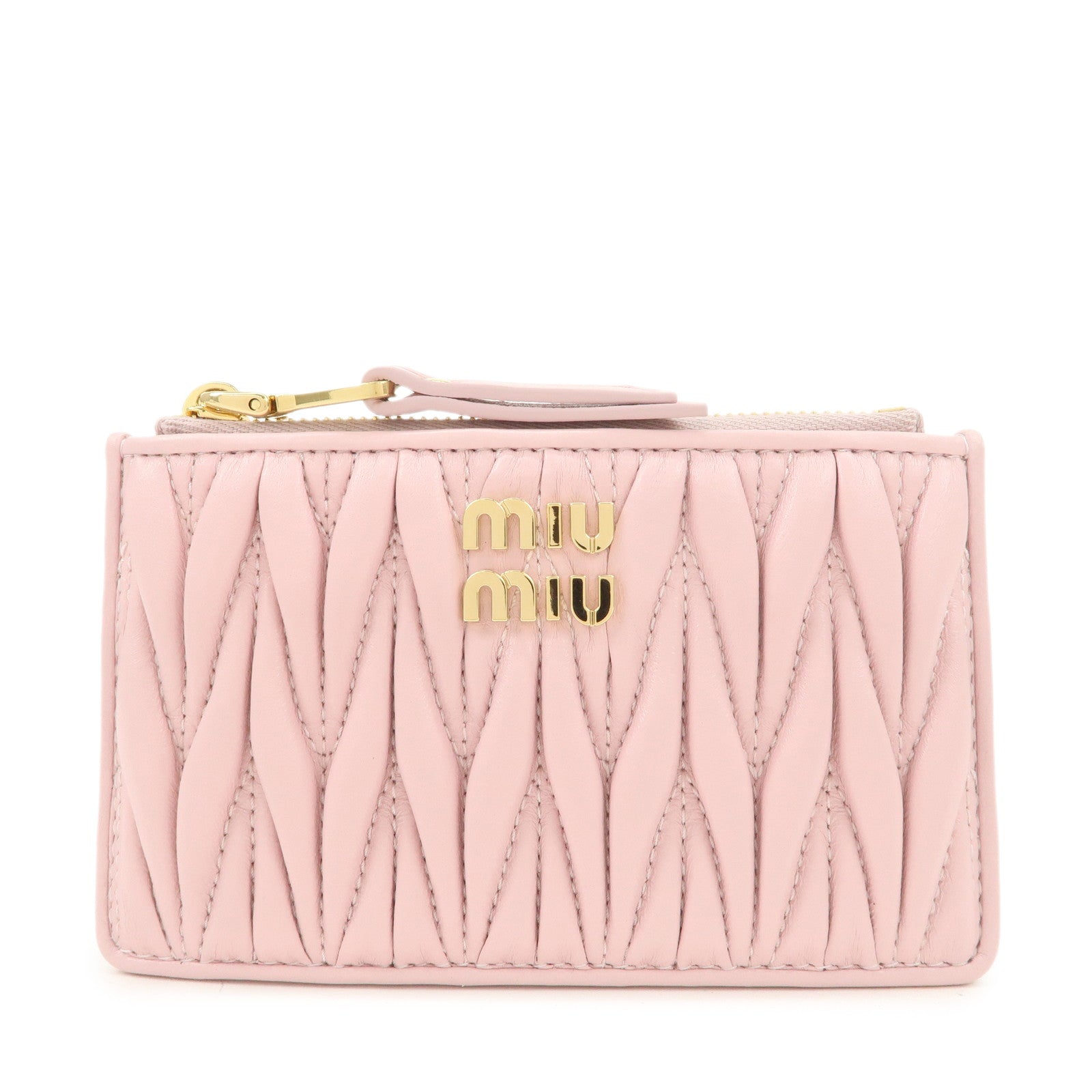 MIU MIU Matelasse Leather Fragment Case Card Case Pink 5MB060