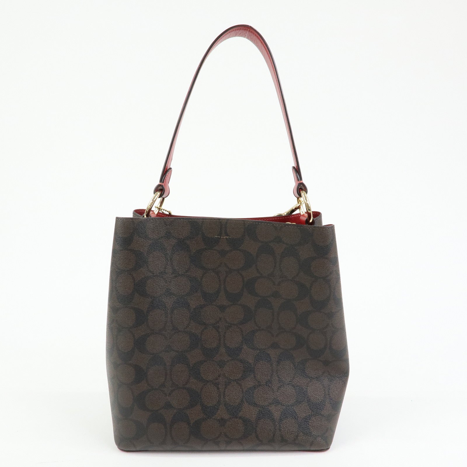 COACH Signature PVC 2Way Shoulder Bag Hand Bag Dark Brown Red