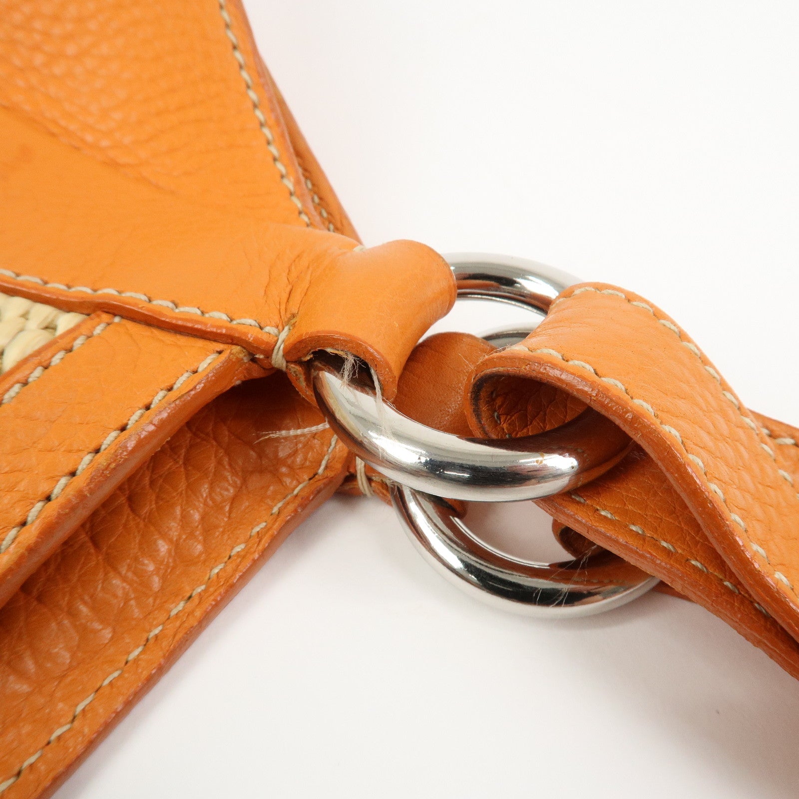 PRADA Logo Raffia Leather Shoulder Bag Hand Bag Orange BR2923