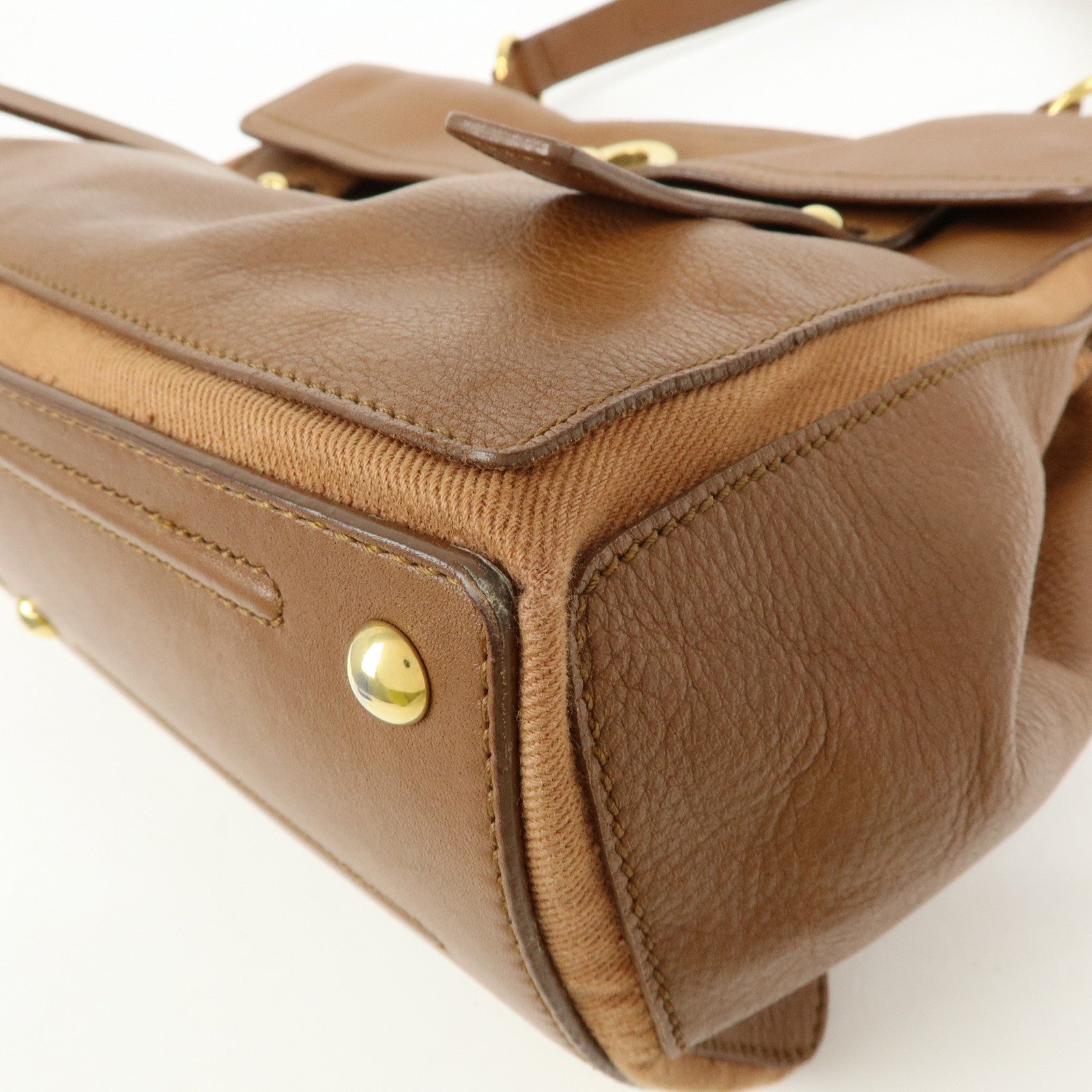 SAINT LAURENT PARIS Muse Two Leather Canvas Hand Bag Brown 229680