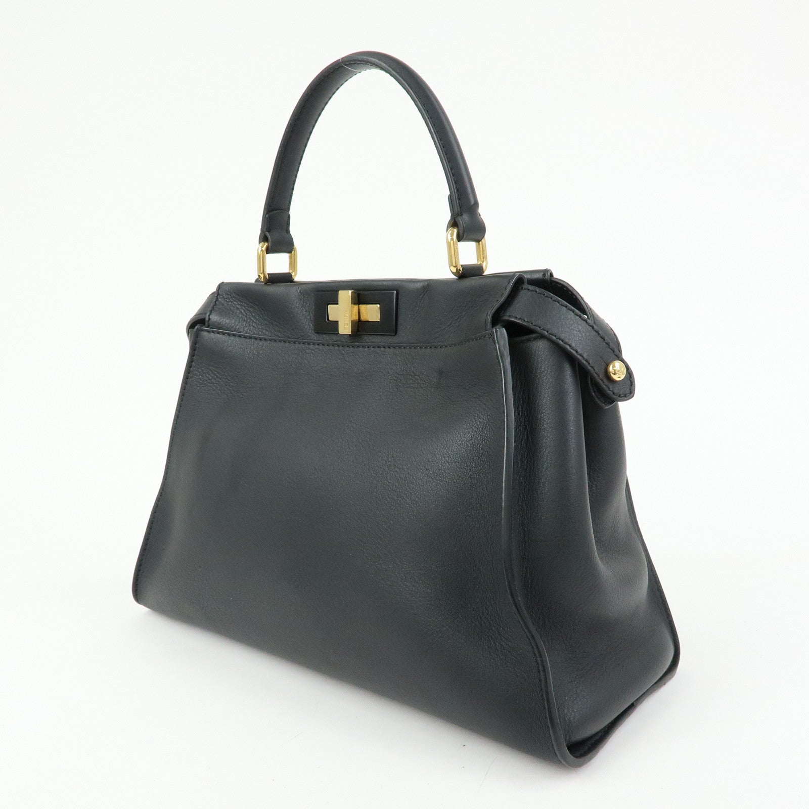 FENDI Peekaboo Leather 2Way Bag Hand Bag Shoulder Bag Black 8BN290