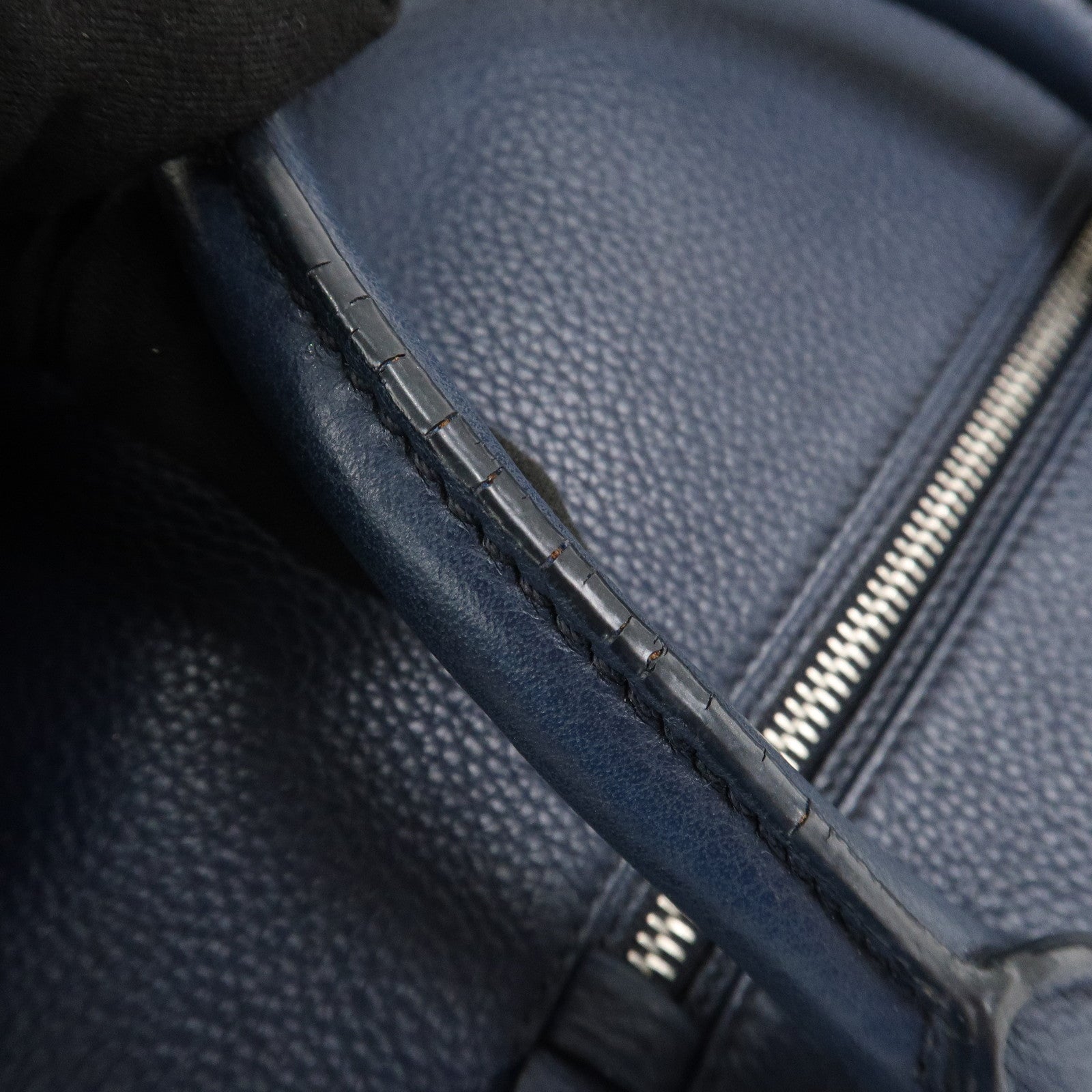 PRADA Logo Leather Vitello Phenix 2WAY Bag Hand Bag Navy 1BB022