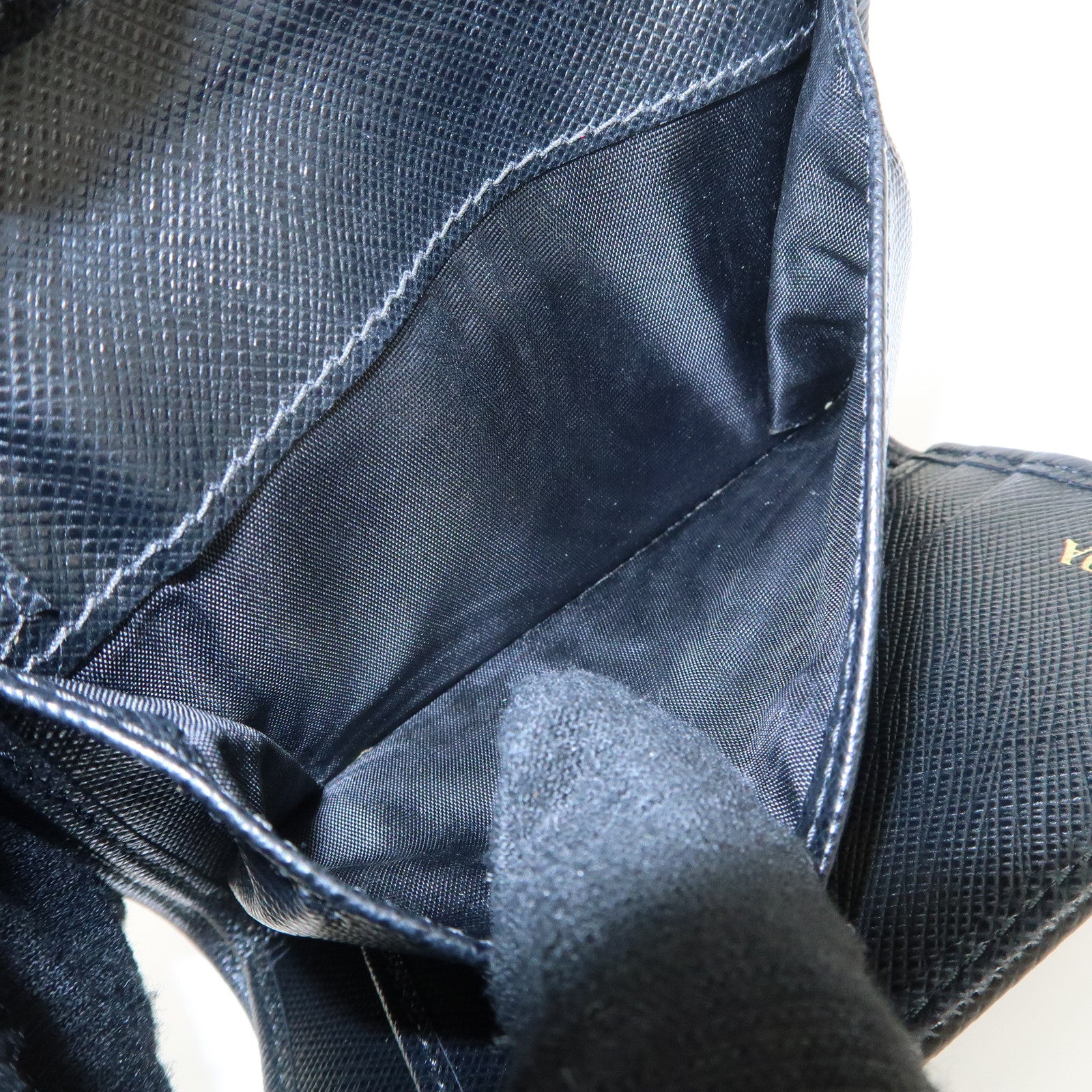 PRADA Leather Ribbon Tri-fold Wallet Black 1MH840 Used