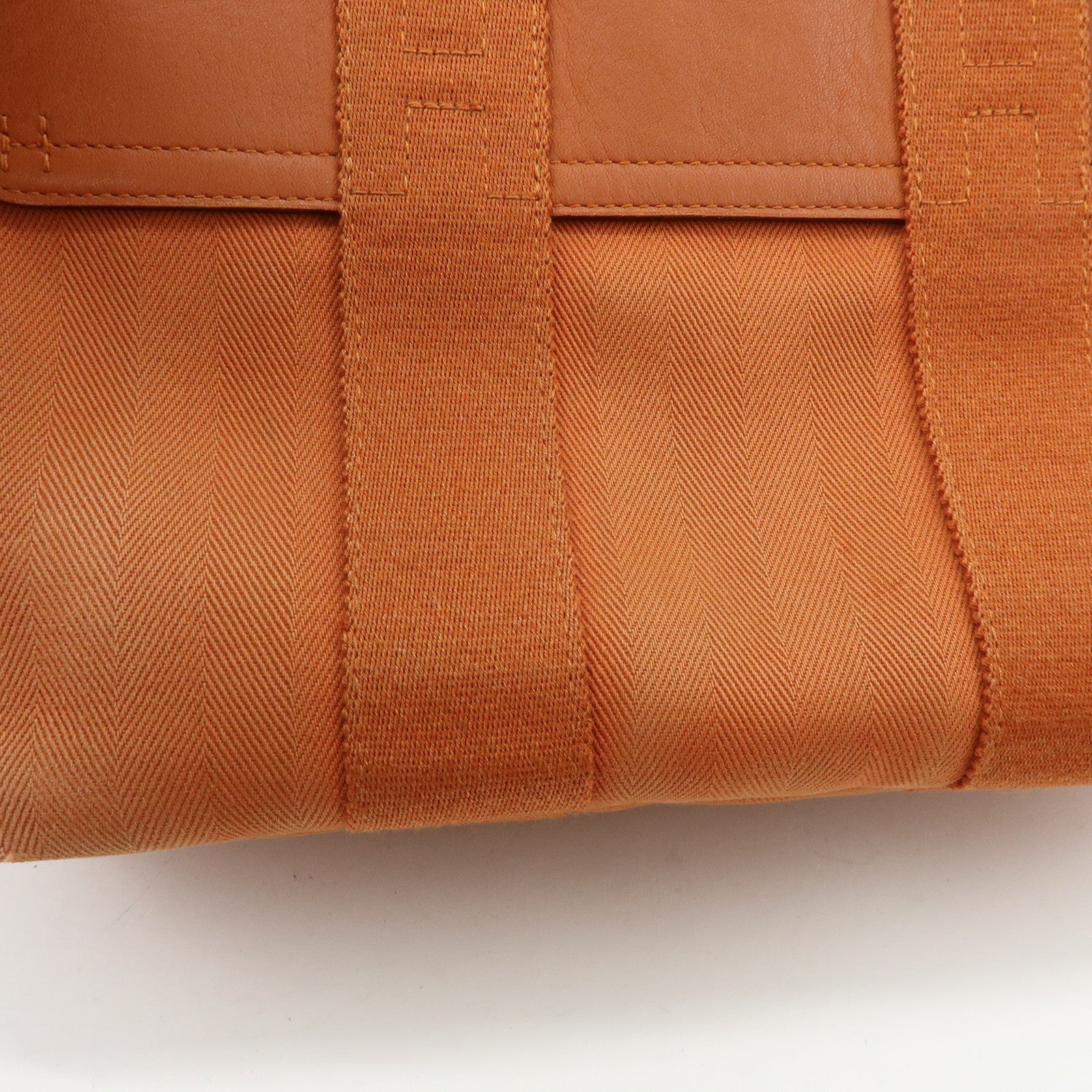 HERMES Valparaiso PM Toile Chevron Leather Tote Bag Hand Bag Brown