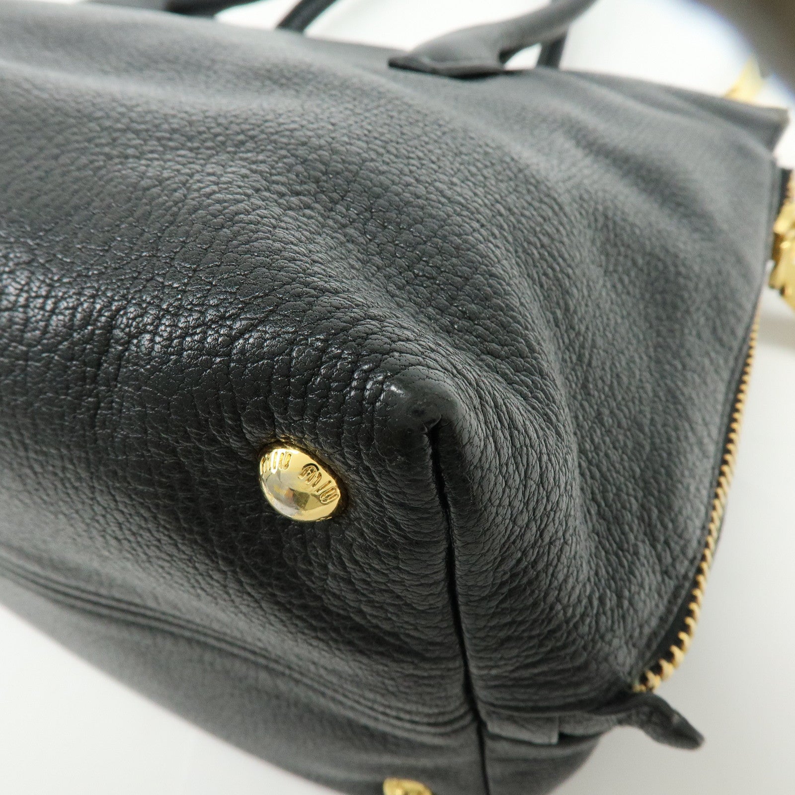 MIU MIU Leather 2Way Bag Hand Bag Shoulder Crossbody Bag Black