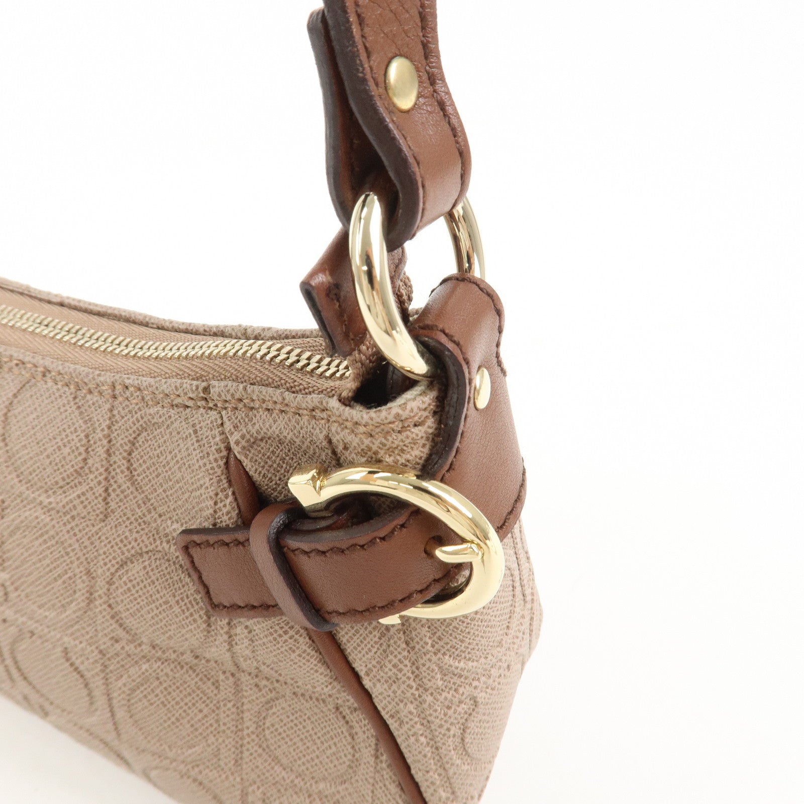 Ferragamo Gancini Logo PVC Leather Shoulder Bag Hand Bag Brown