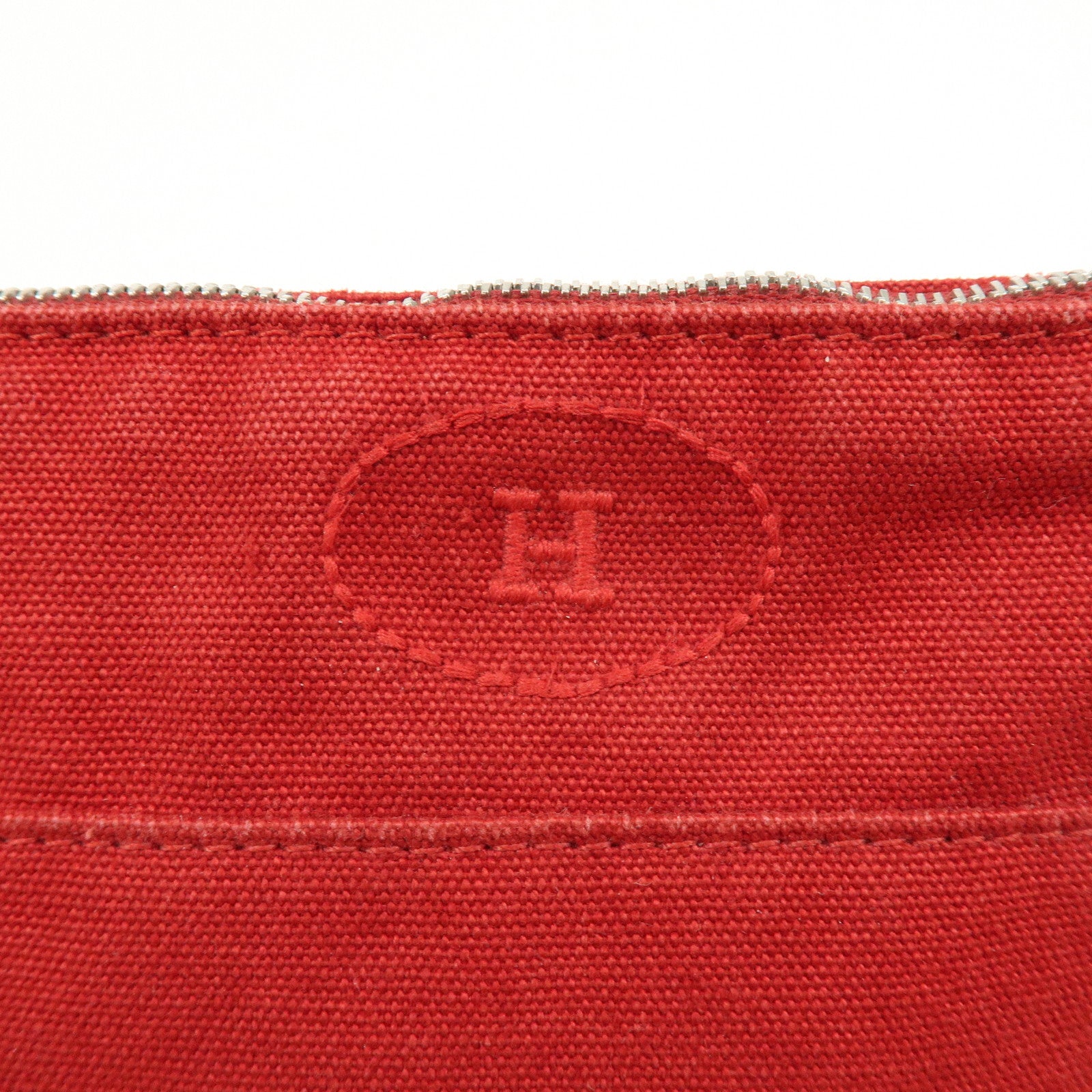 HERMES Bolide Mini Cotton Leather Pouch Cosmetic Case Red Beige