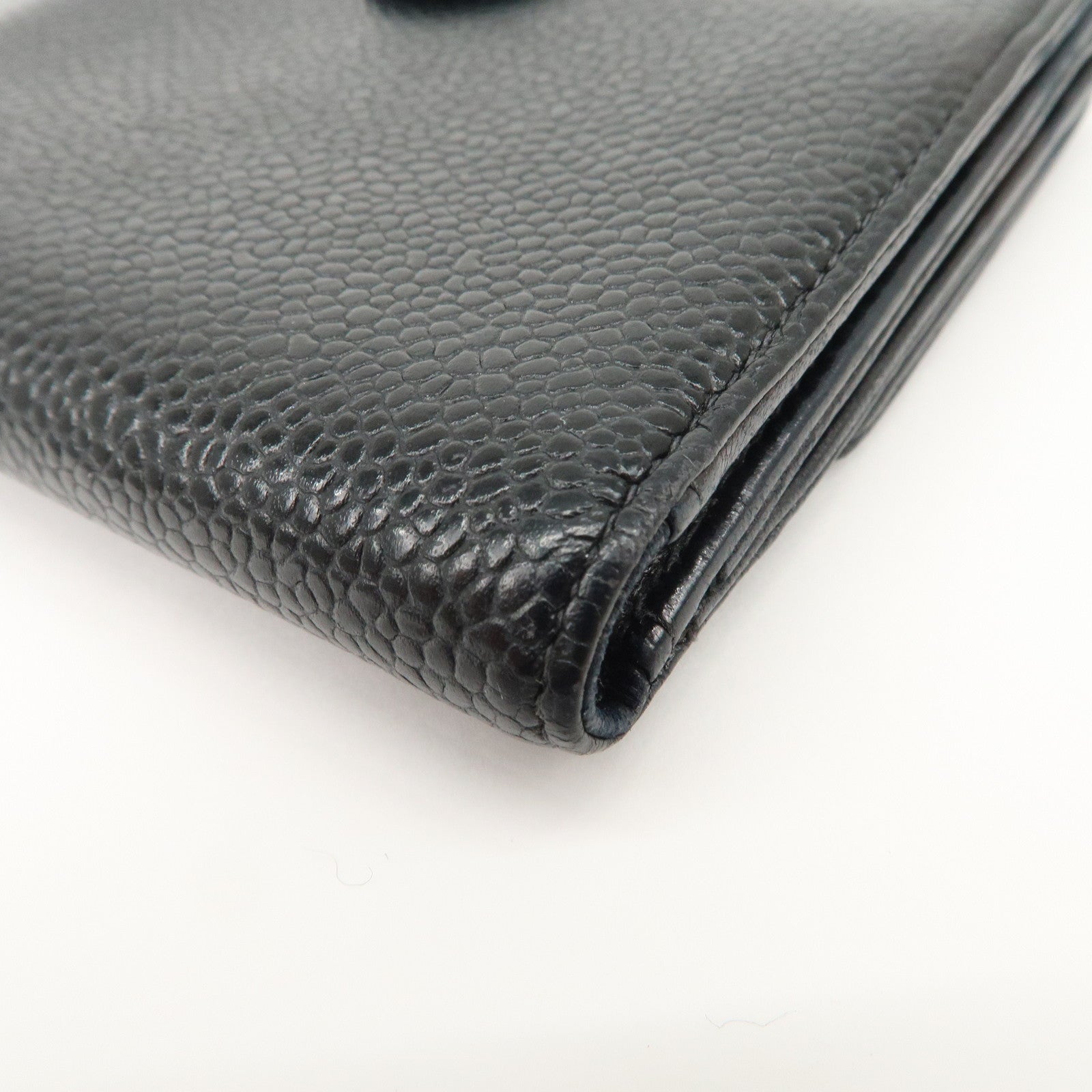 CHANEL COCO Mark Caviarskin Double Hook Wallet Black A13496