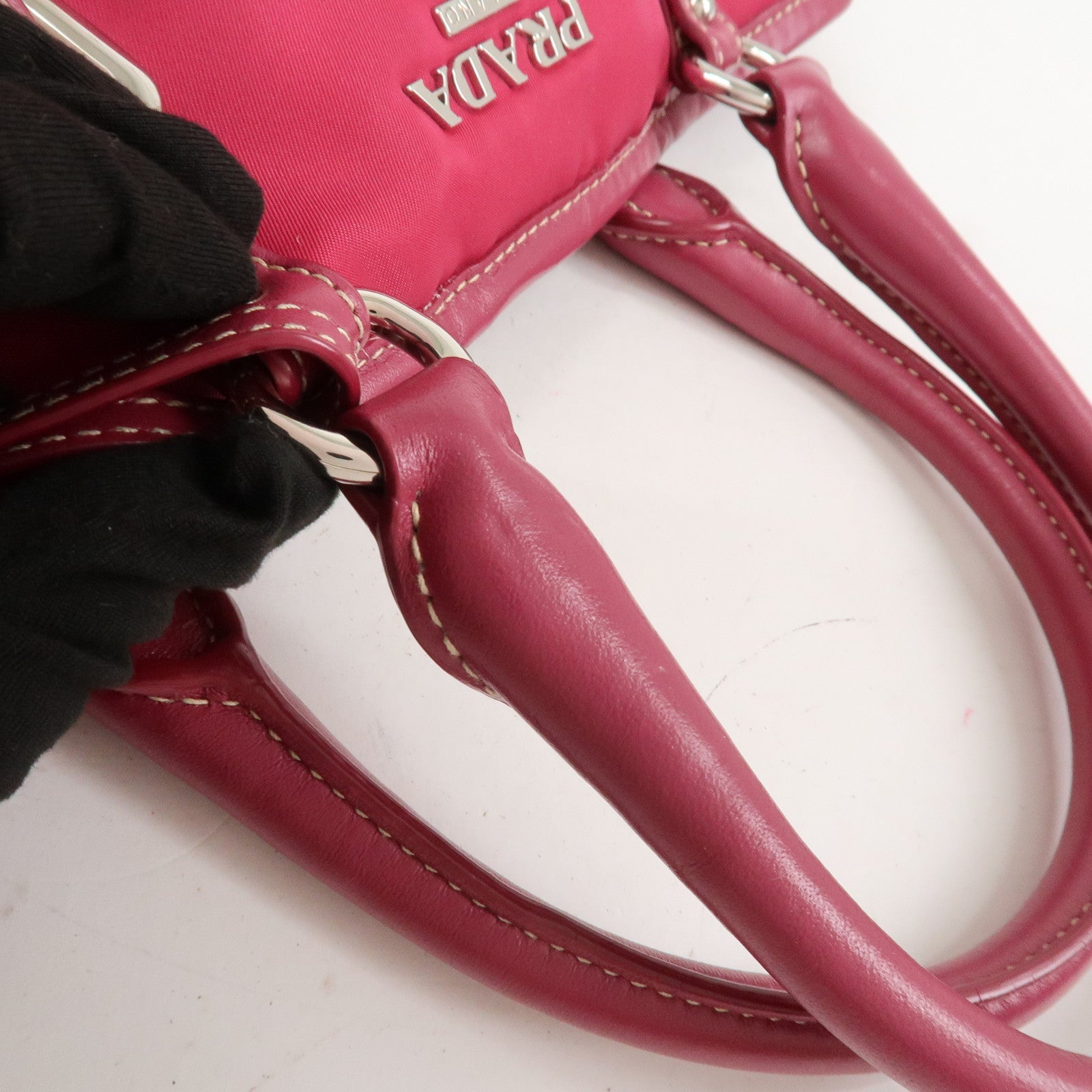 PRADA Logo Nylon Leather 2Way Bag Tote Bag Shoulder Bag Pink BN1841