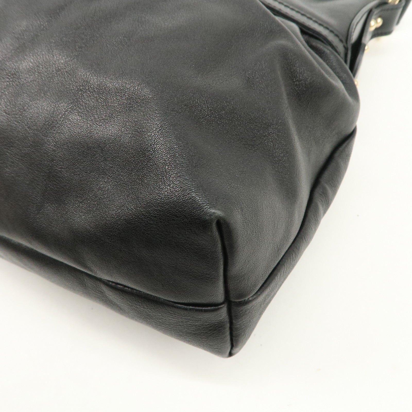 FENDI Leather Shoulder Bag Hand Bag Black Gold Hardware 8BR344 Used