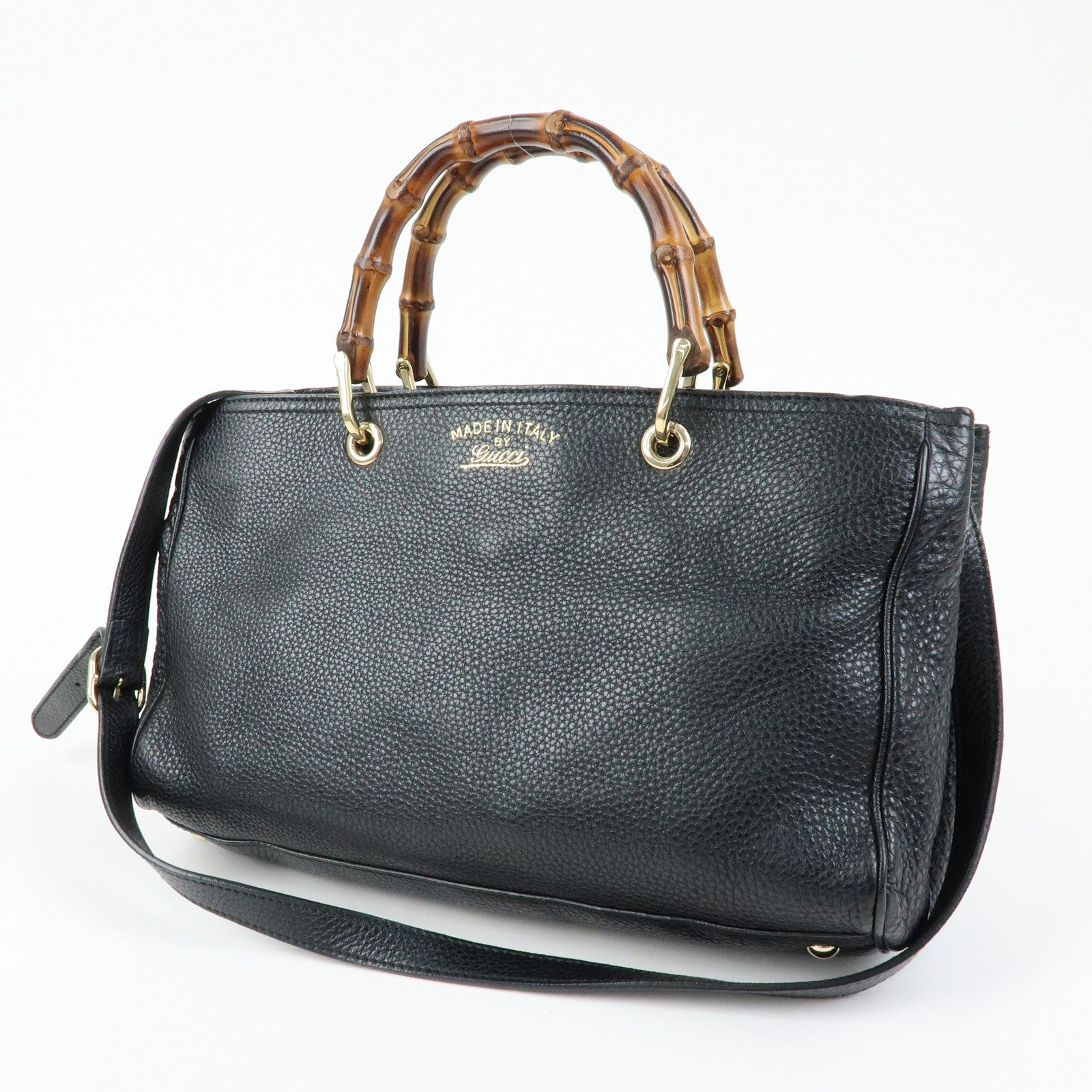 GUCCI Bamboo Leather Shopper Medium 2Way Bag Shoulder Bag 323660