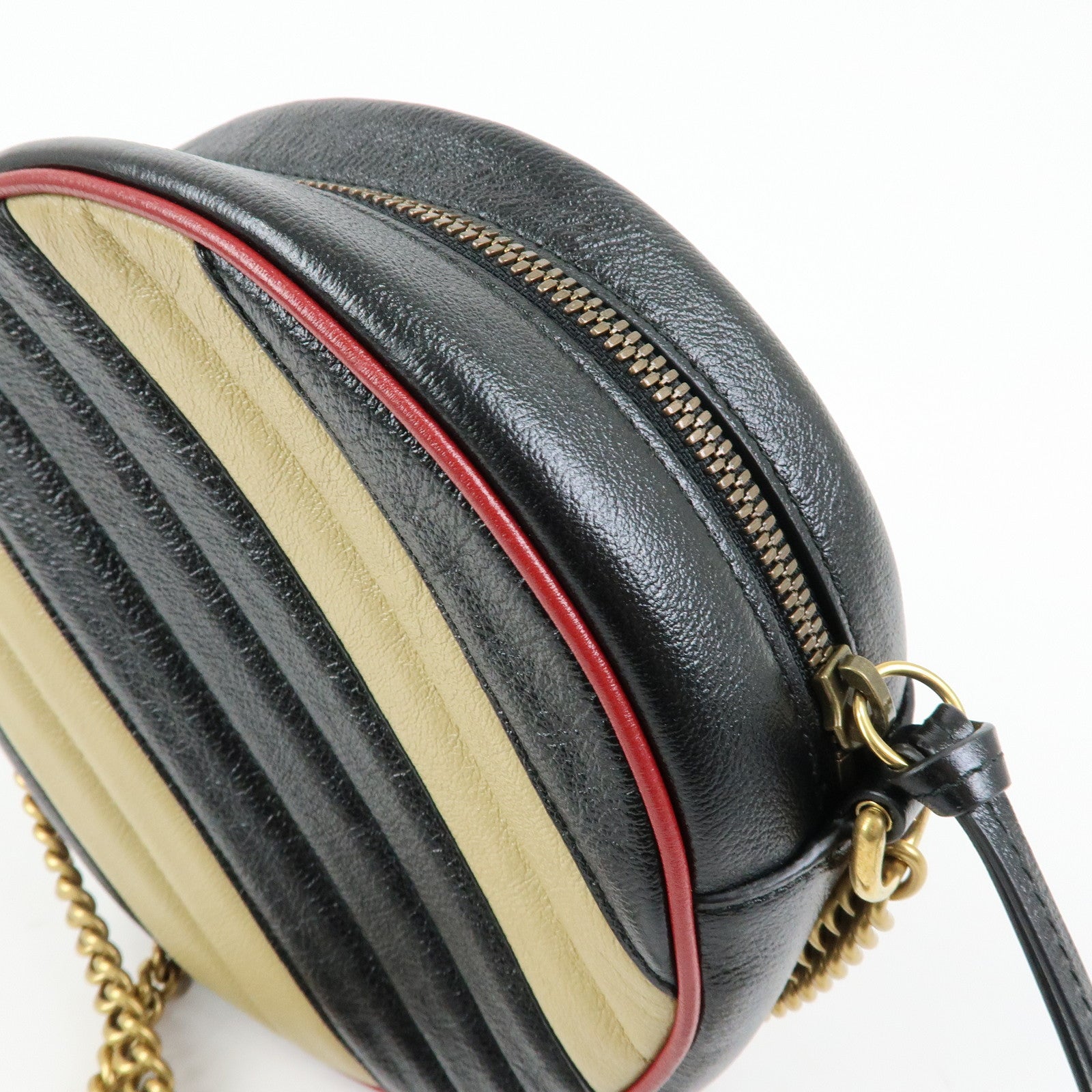 GUCCI GG Marmont Leather Chain Shoulder Bag Black Beige 550154