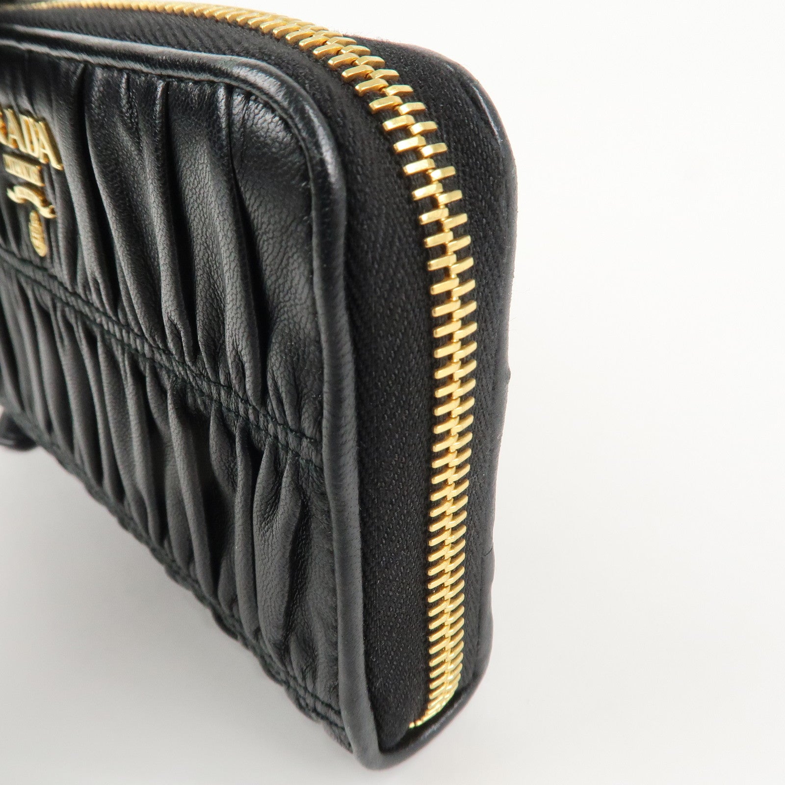 PRADA Nappa Leather Round Zippy Compact Wallet Black 1ML157 Used