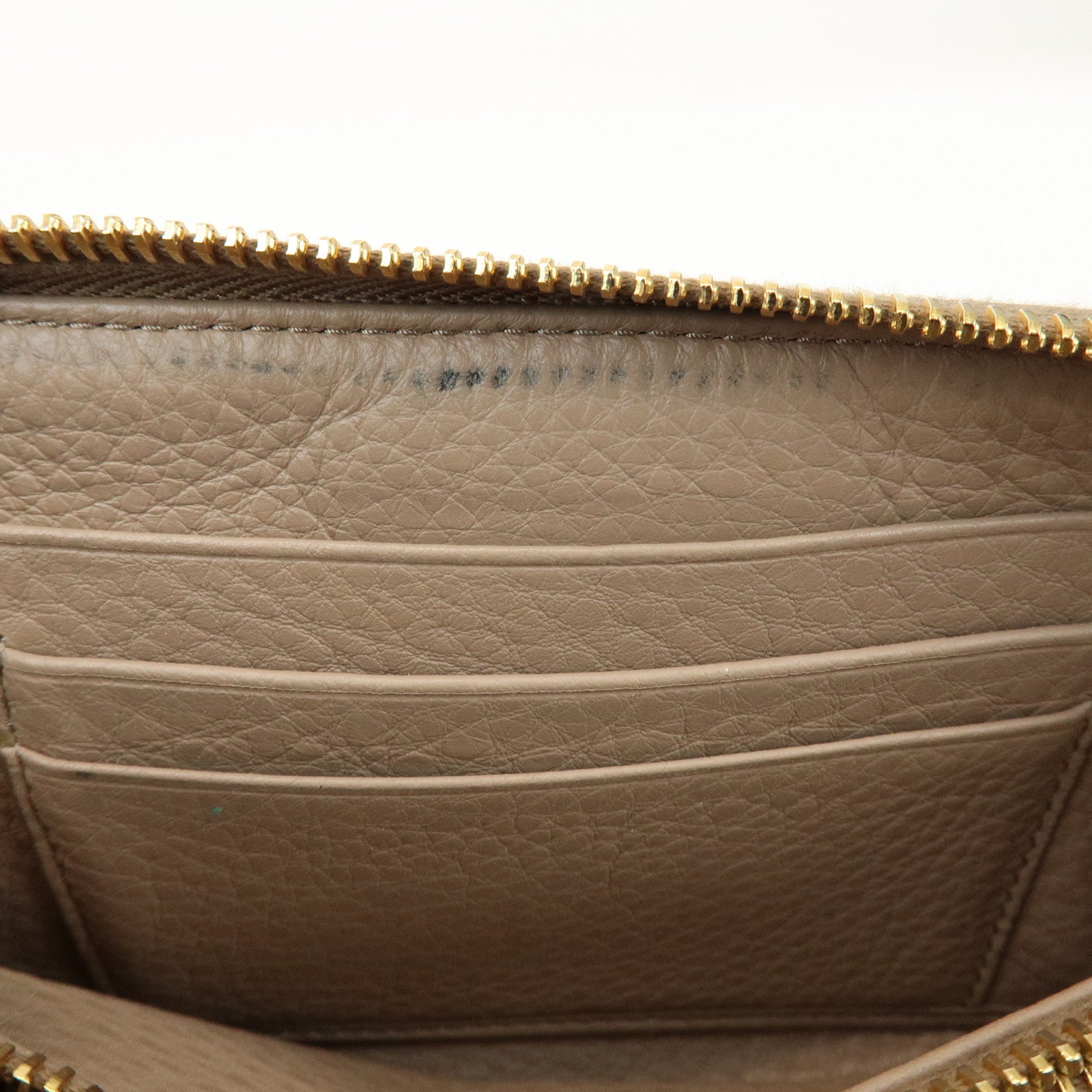 PRADA Calf Leather Compact Round Zippy Wallet Beige Gold