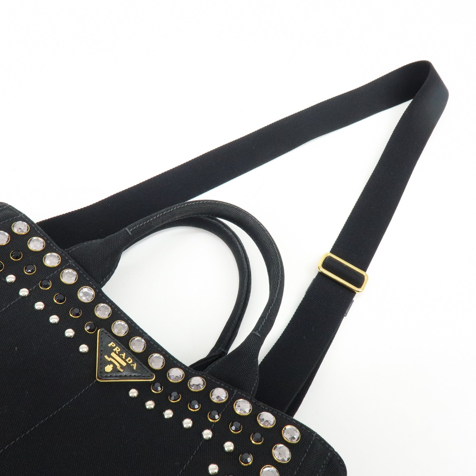 PRADA Canapa Mini Canvas 2Way Bag Hand Bag Black 1BG439