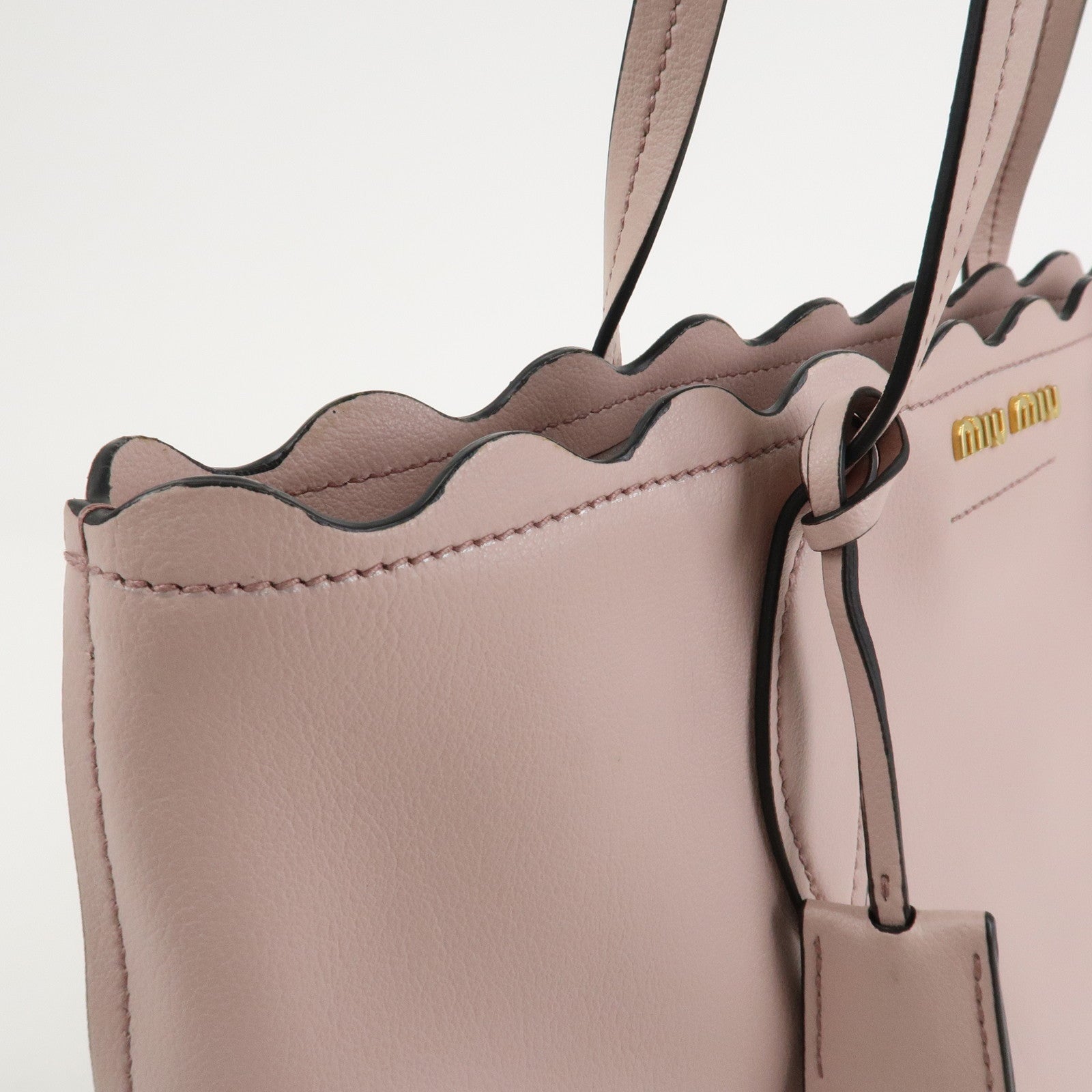 MIU MIU Leather Flower Tote Bag Shoulder Bag Pink 5BG054