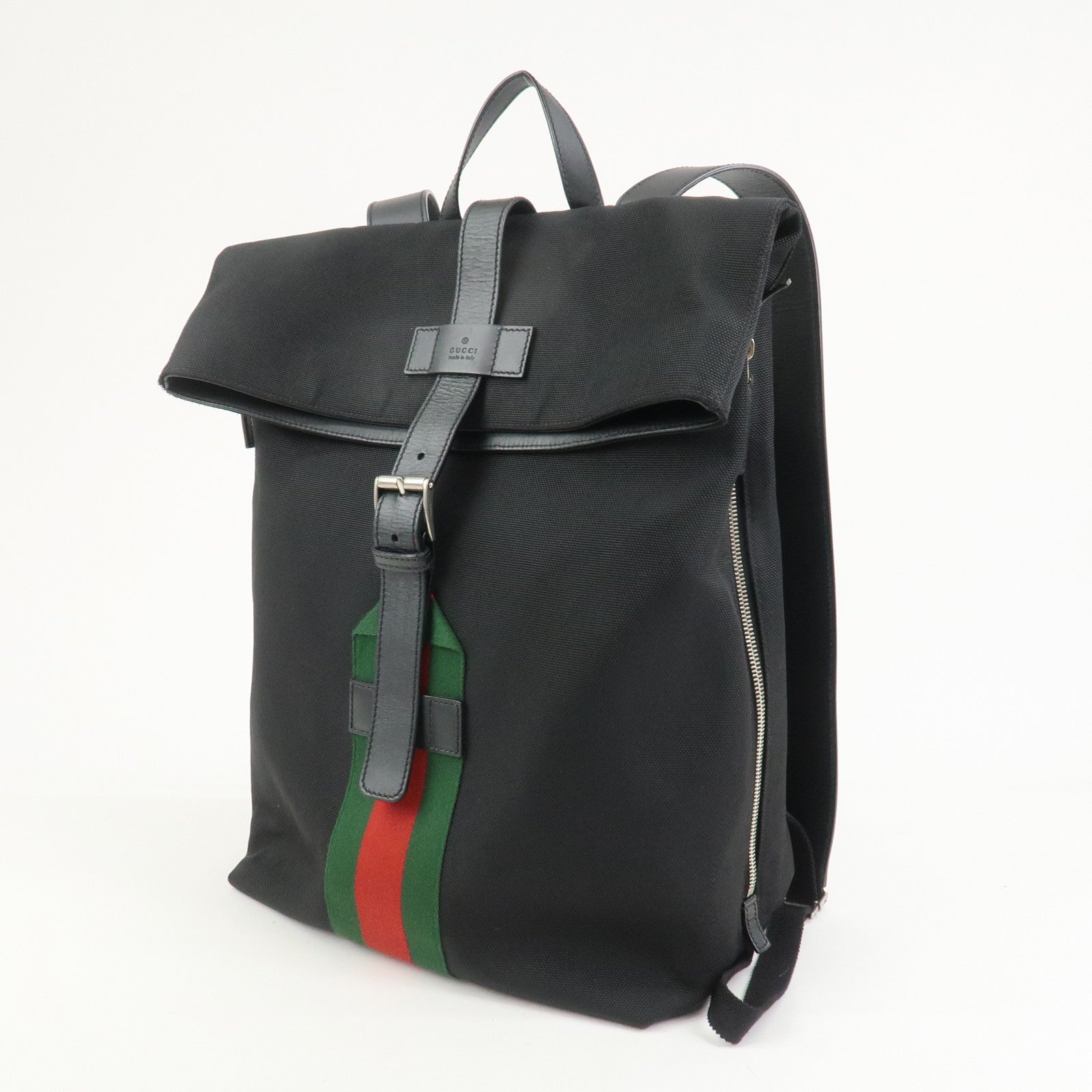 GUCCI Sherry Canvas Leather Backpack Rucksack Black 619749