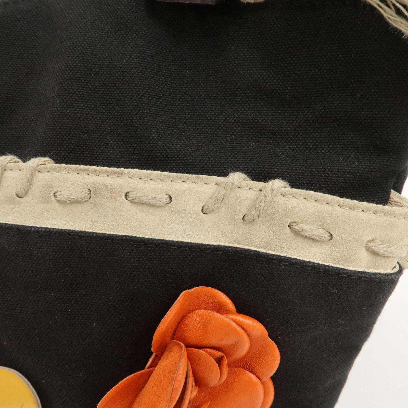 CHANEL COCO Mark Canvas Patent Leather Hand Bag Black Yellow
