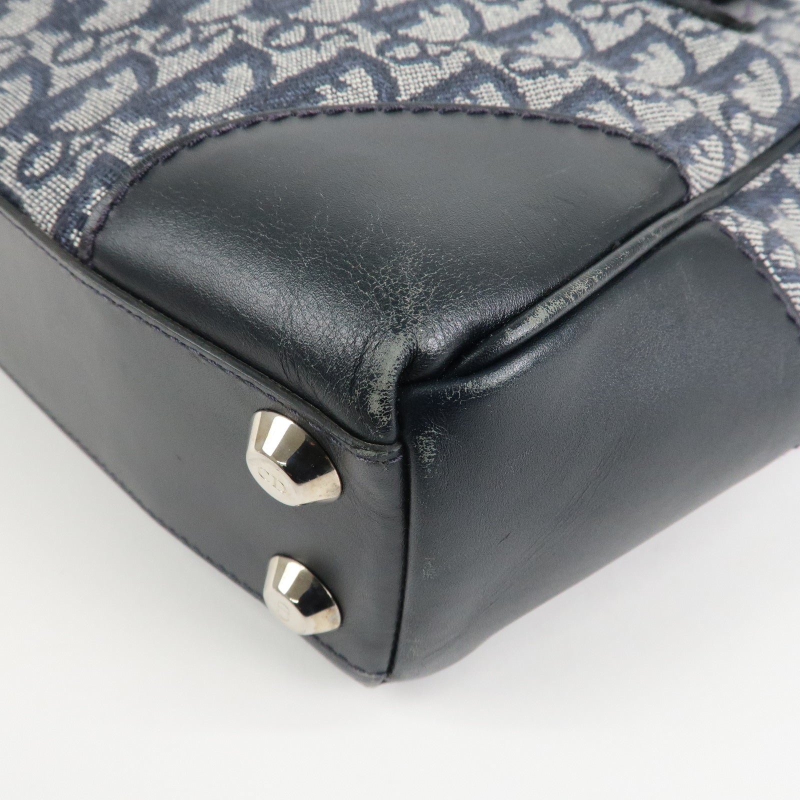 Christian Dior Trotter Leather Canvas Hand Bag Tote Bag Navy Used