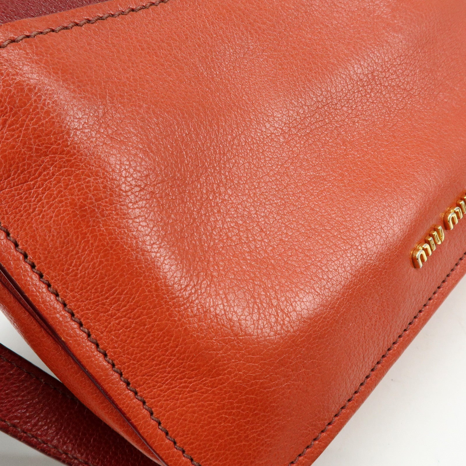 MIU MIU Madras Leather 2Way Bag Hand Bag Shoulder Bag Red Orange