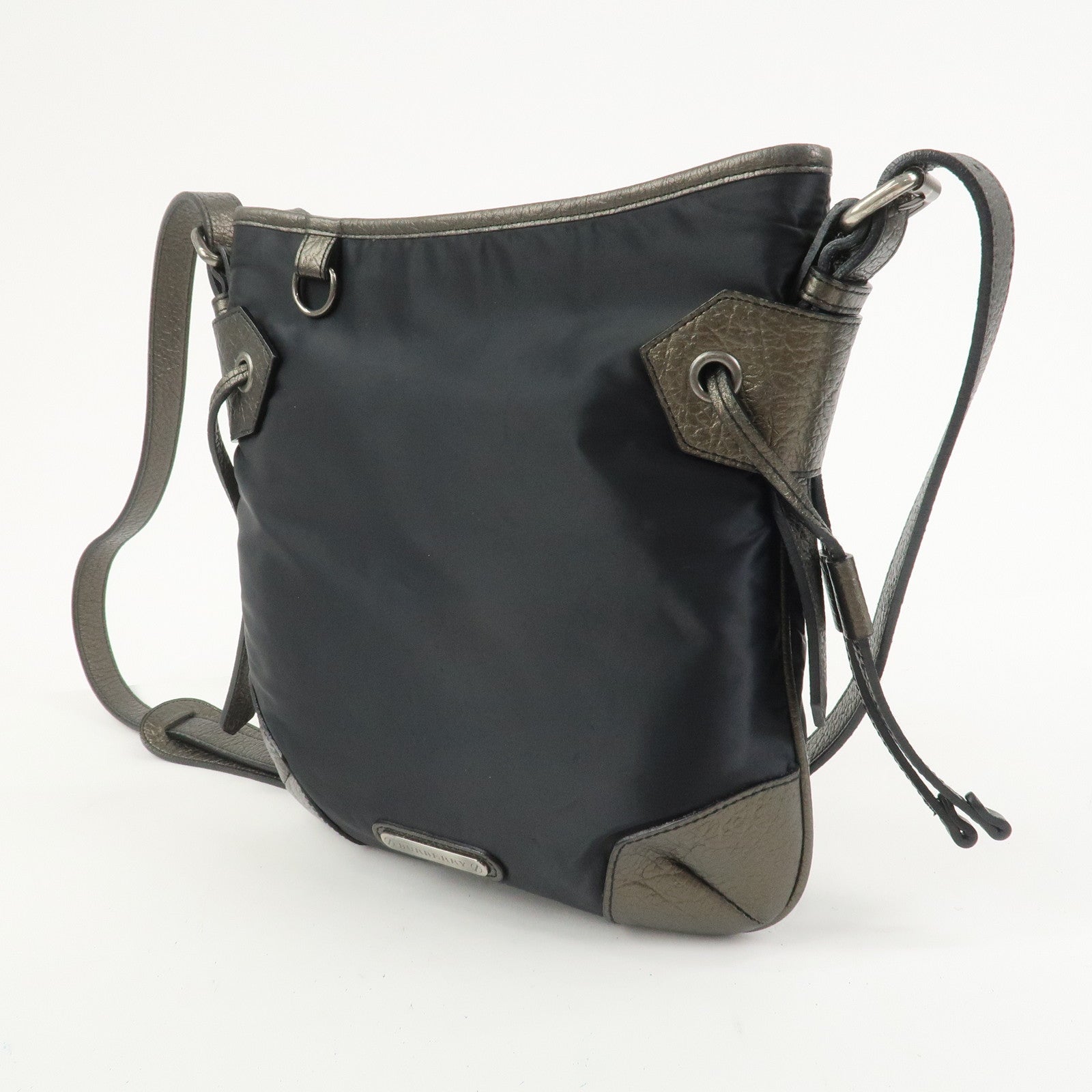 BURBERRY Nylon Leather Shoulder Crossbody Bag Black Metallic Gray