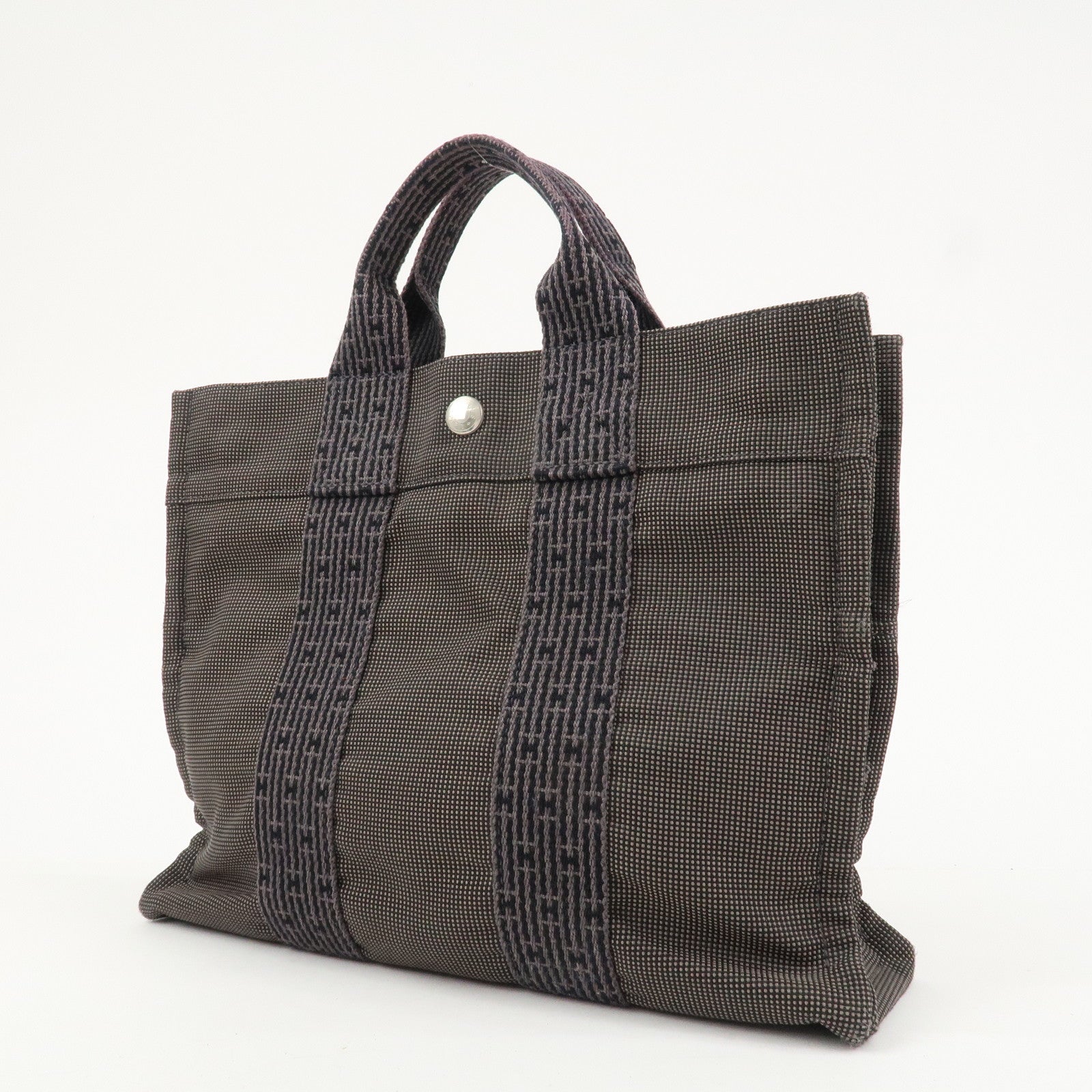 HERMES Herline PM Nylon Canvas Tote Bag Hand Bag Black