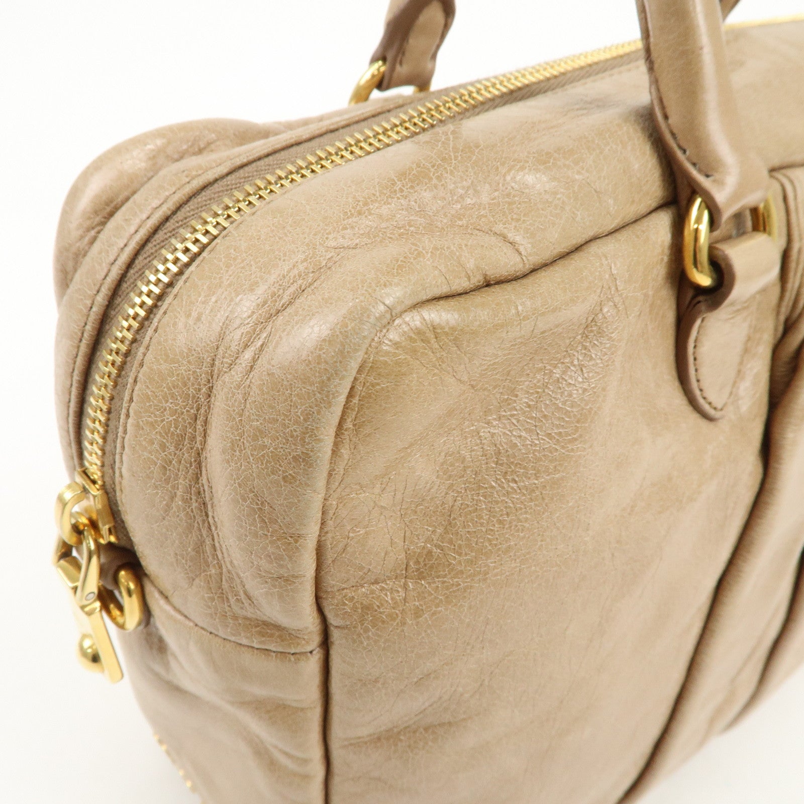 MIU MIU Leather 2Way Bag Hand Bag Shoulder Bag Light Brown RL0048