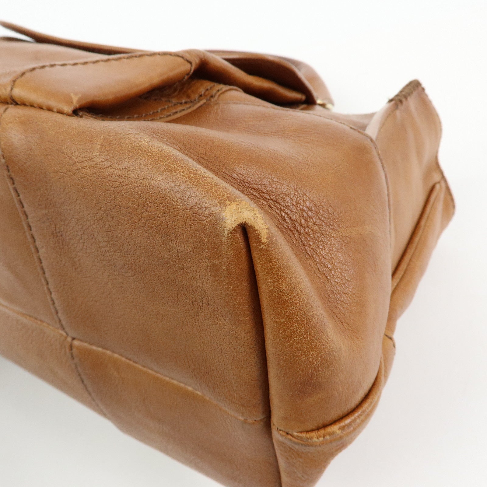 CELINE Logo Leather Boogie Bag Hand Bag Tote Bag Brown