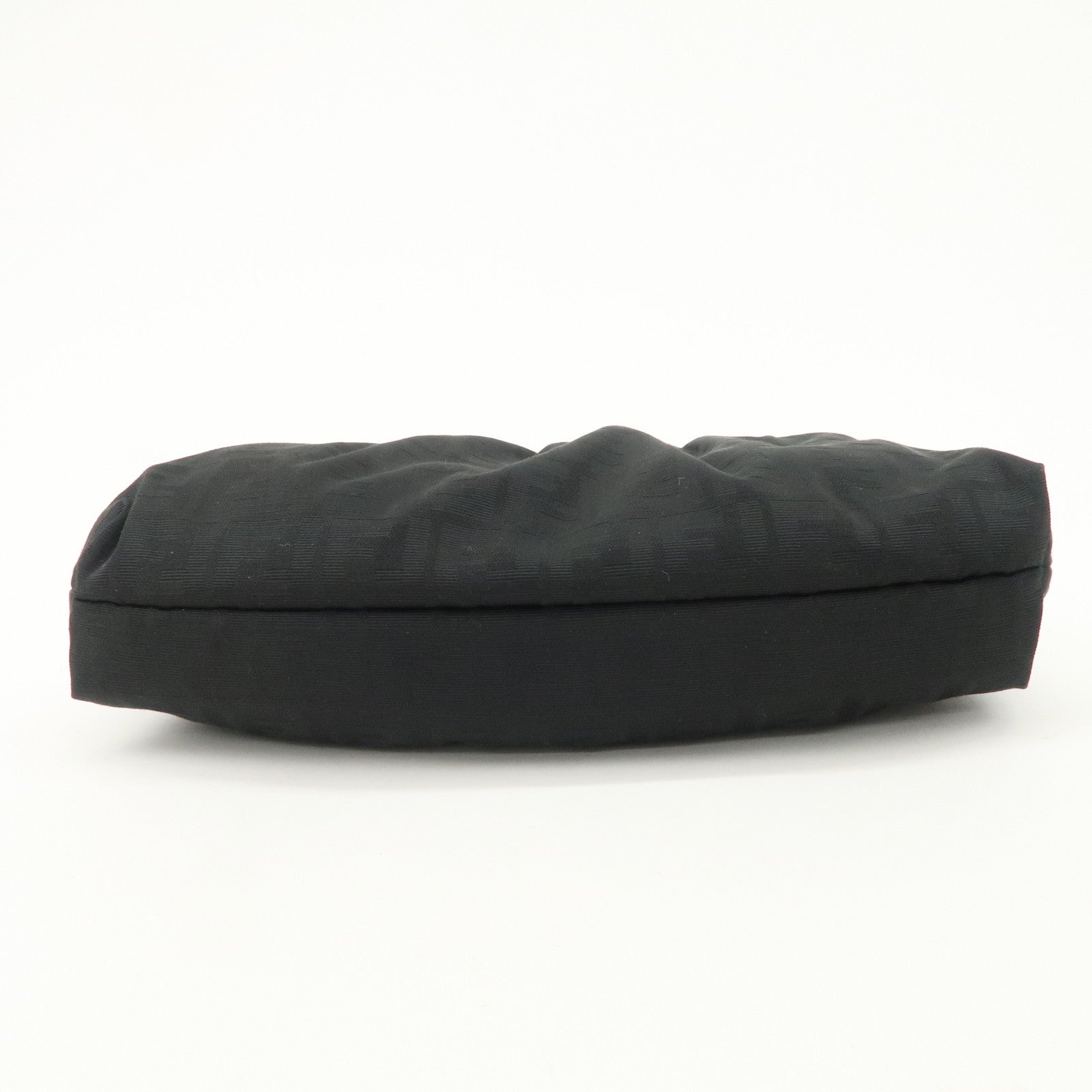 FENDI Zucca Canvas Leather Gathered Shoulder Bag Black 8BR448