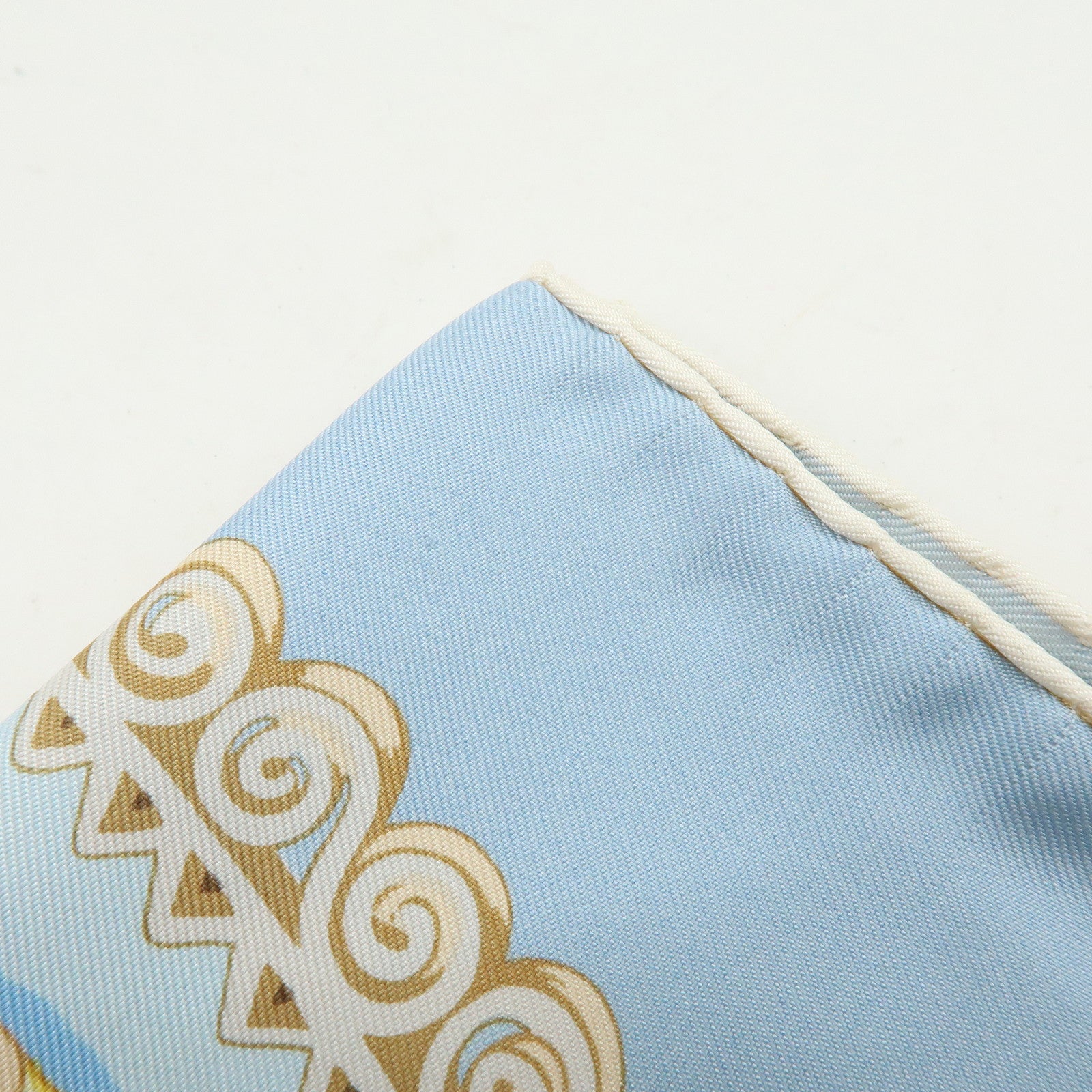 HERMES Carre 90 Silk 100% Scarf PAPEROLLES Light Blue Ivory